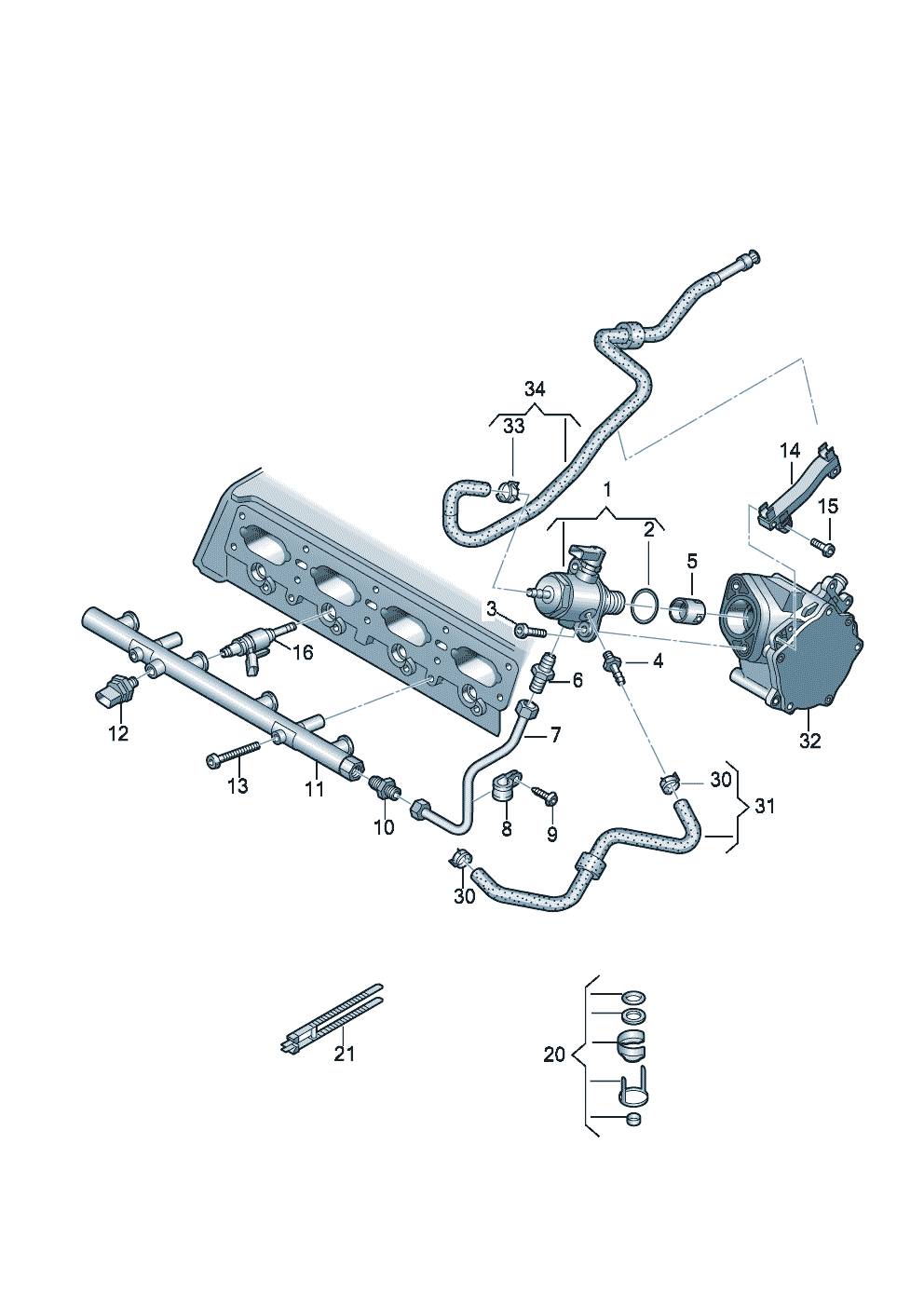 Fuel pumpFuel railInjection valve 2.0 Ltr. - Audi A5/S5 Coupe/Sportback - a5co