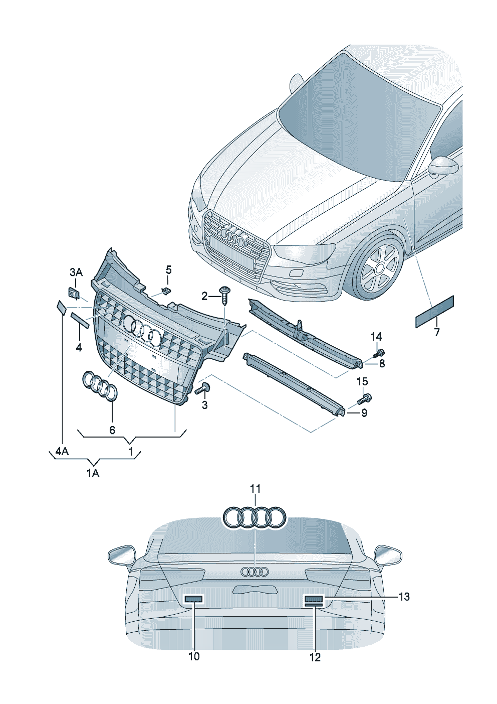 Pieces de fixationGrille de calandremonogrammes  - Audi A4/Avant - a4