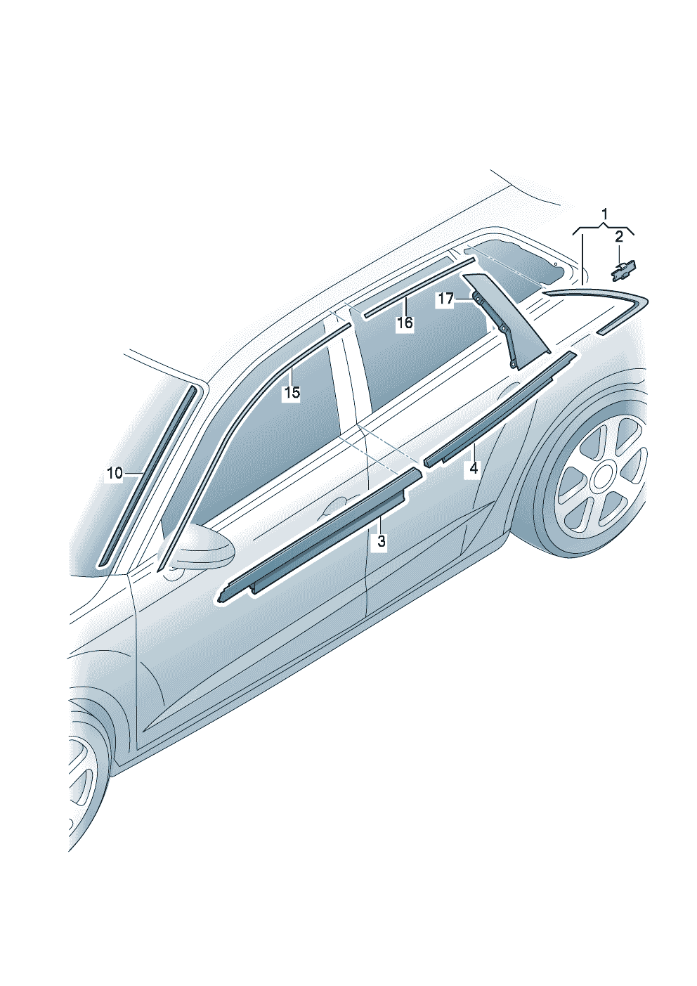 moulure de pavillonBaguette deco vitre lateraleetanchement pertuis de porte<br>avec moulureseparateur deau  - Audi A3/S3/Sportb./Lim./qu. - a3