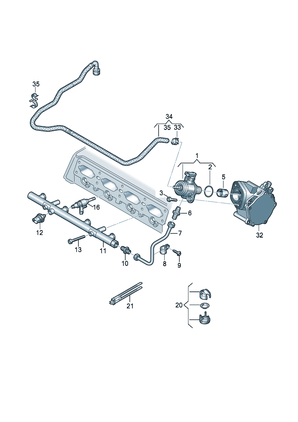 Fuel pumpFuel railInjection valve 2.0 Ltr. - Audi A3/S3/Sportb./Lim./qu. - a3