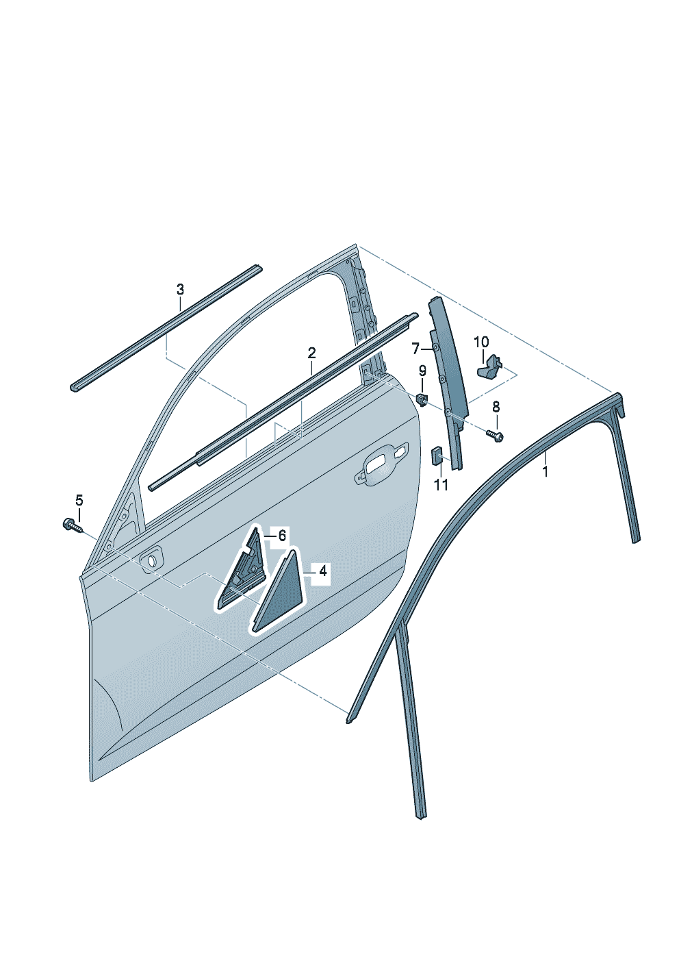 Направляющая стеклаУплотнитель паза стеклаУгловая накладкаНакладка стойки В передн. - Audi A3/S3/Sportb./Lim./qu. - a3