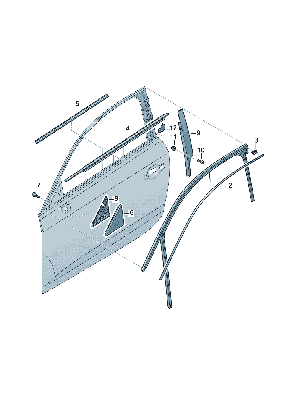 Направляющая стеклаУплотнитель паза стеклаУгловая накладкаНакладка стойки В передн. - Audi A3/S3/Sportb./Lim./qu. - a3
