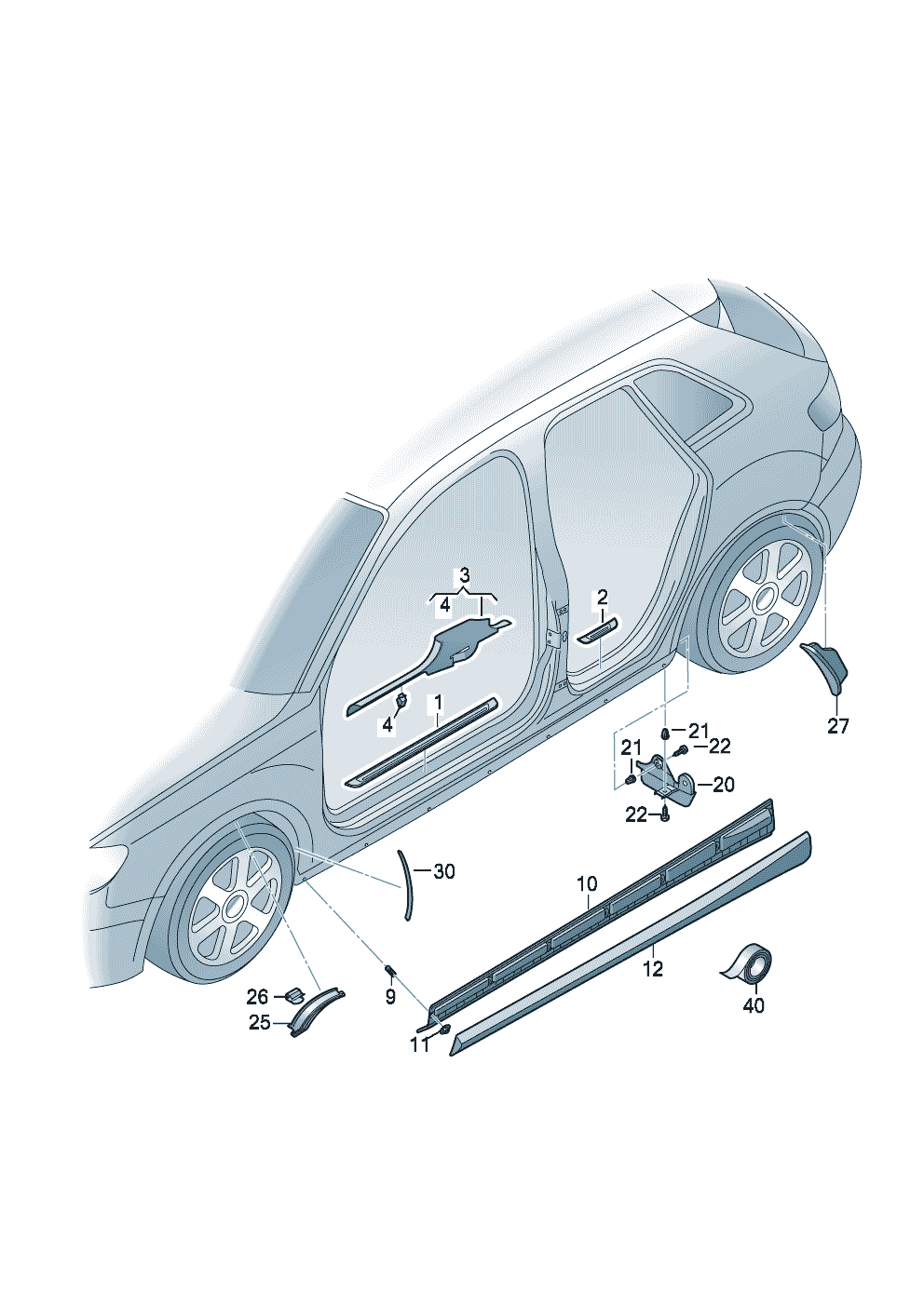 Modanatura daccessoRivest. longh. inferiorespoiler ruotacopertura ruota  - Audi A3/S3/Sportb./Lim./qu. - a3