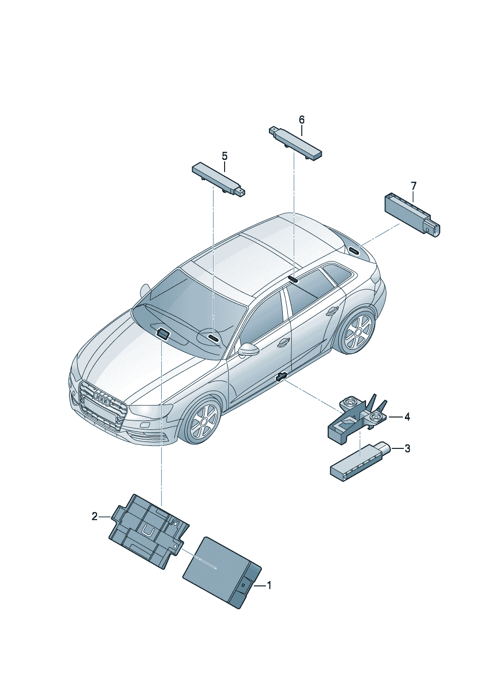 БУ системы санкционирования<br>доступа и пуска двигателя                  Cм. памятку:Антенна системы санкц. доступа<br>и пуска двигателя (KESSY)  (0-223) - Audi A3/S3/Sportb./Lim./qu. - a3