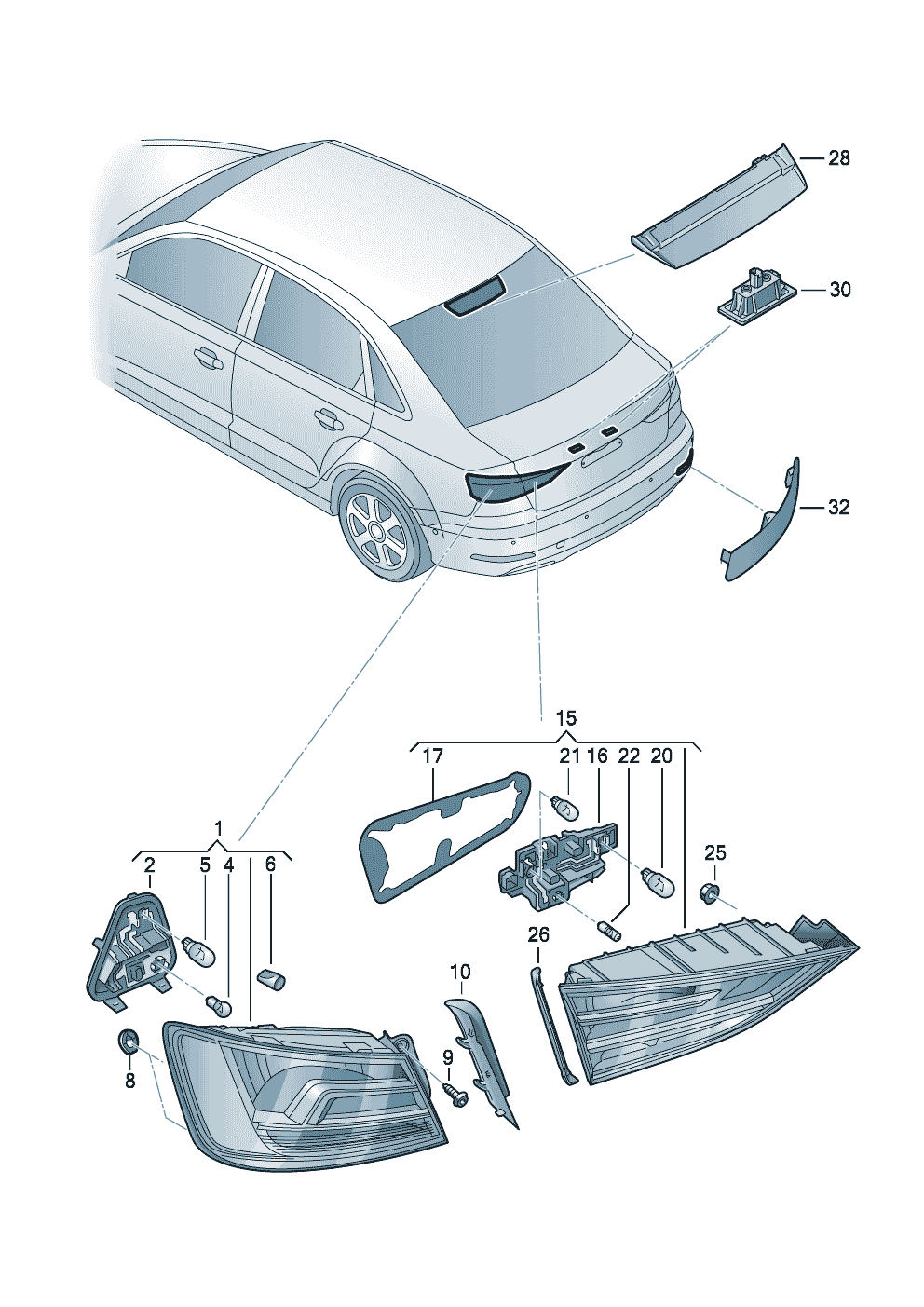 rear light reflector  - Audi A3/S3/Sportb./Lim./qu. - a3