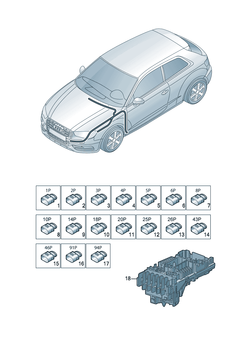 Центр. блок электрооборудов.<br>для моторного отсека  - Audi A3/S3/Sportb./Lim./qu. - a3
