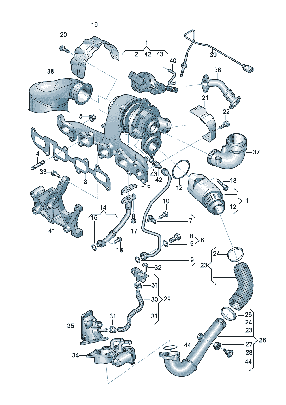 Выпускной коллектор с<br>турбонагнетателем 2,0 л. - Audi A3/S3/Sportb./Lim./qu. - a3