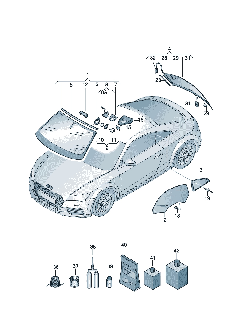 Cambio de cristalesproductos pegado y hermetizado  - Audi TT/TTS Coupe/Roadster - att