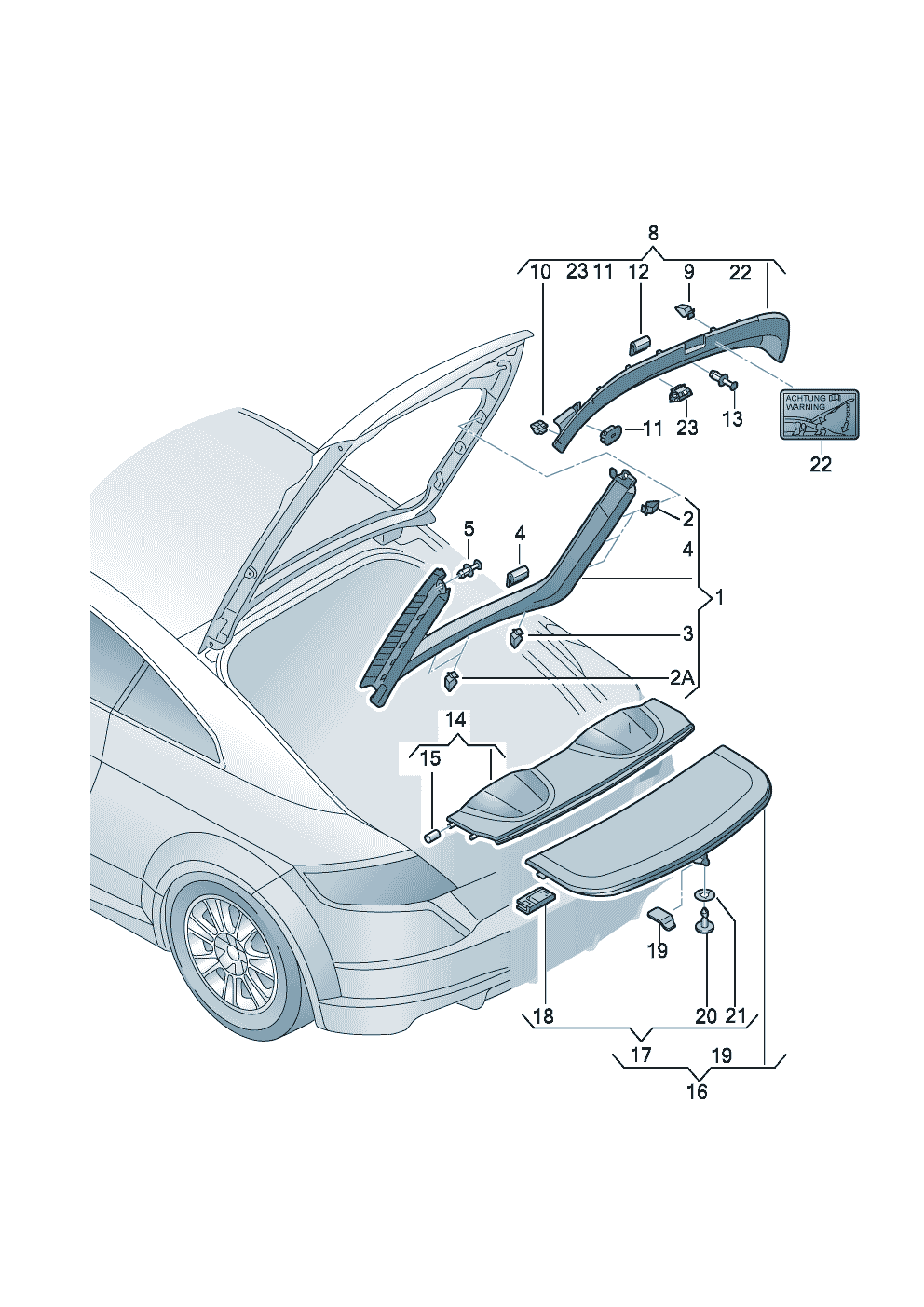 Revetement du capot de coffrecouvercle p.<br>couvre-coffre  - Audi TT/TTS Coupe/Roadster - att