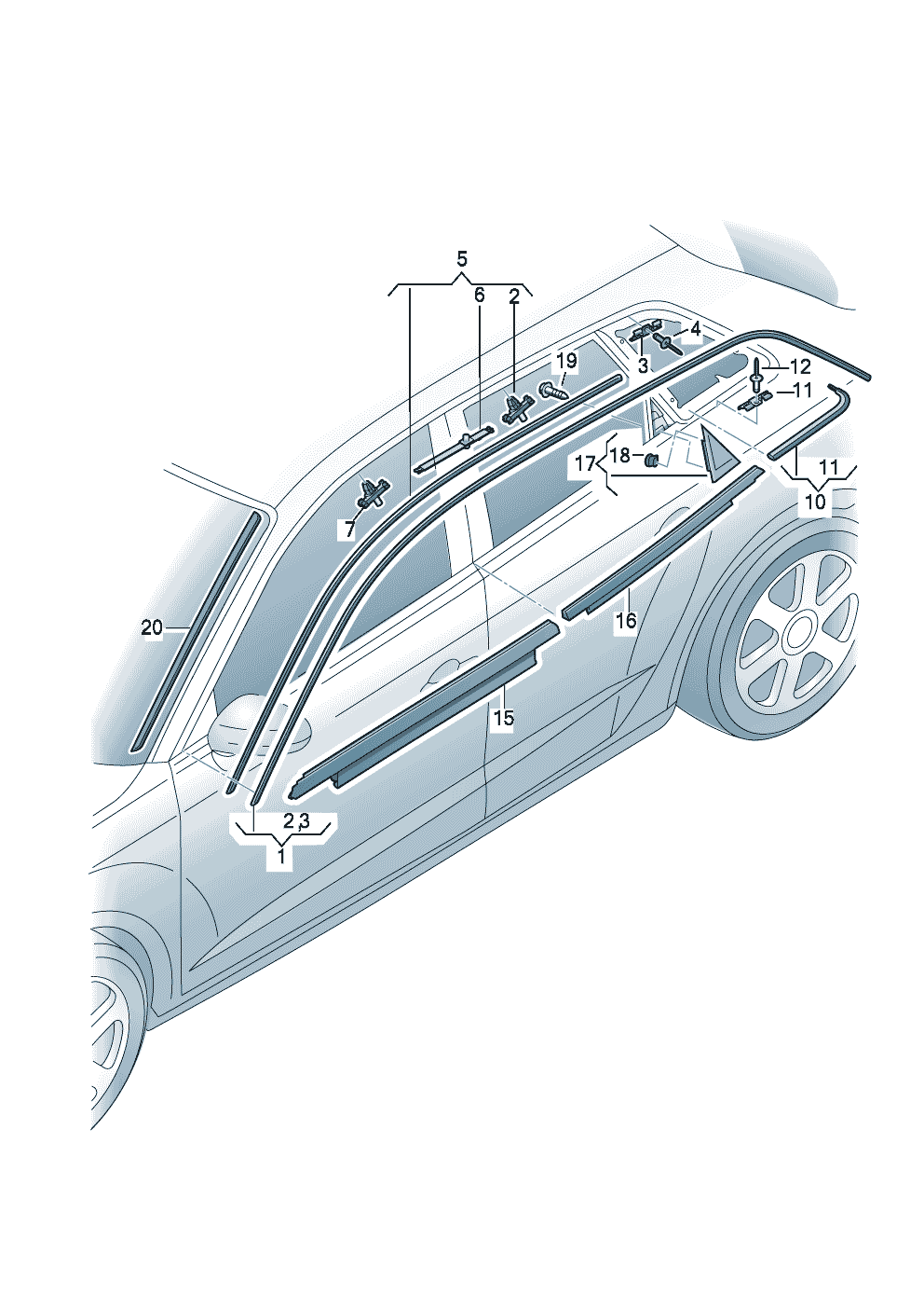 listwa dachowa ozdobnaListwa ozdobna szyby bocznejuszczelka zgarniająca<br>z listwą ozdobnąodrzutnik wody  - Audi A3/S3/Sportb./Lim./qu. - a3