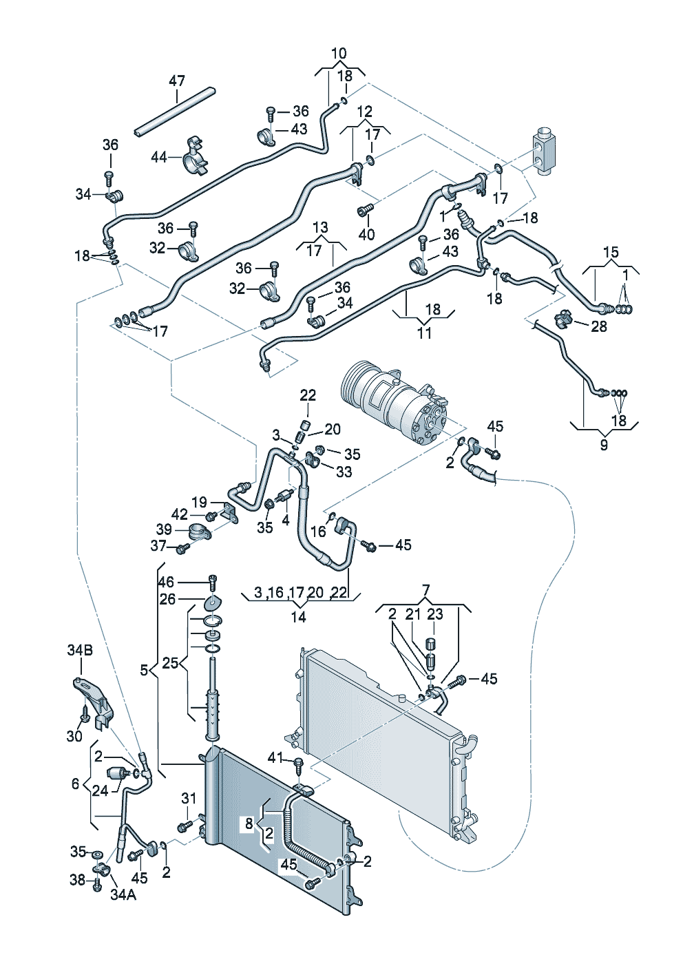 Циркуляция хладагентаКонденсатор климат.установки с<br>ресивером жидкого хладагента  - Alhambra (SEAT) - al