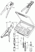 Kunststoffkasten mit Anschlag-zange und Einsatz-SetAusstosswerkzeugAbisolierzange