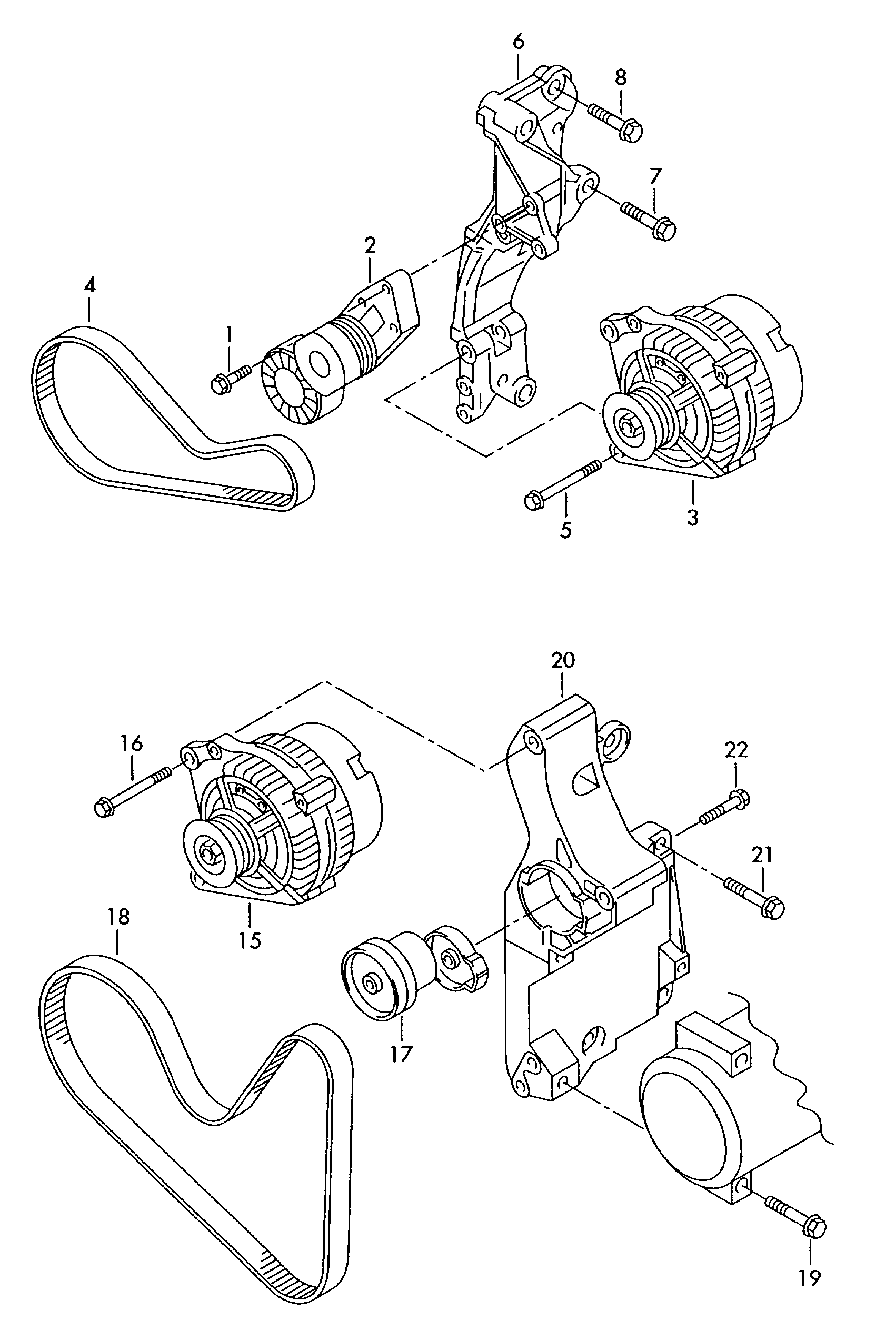 parti collegamento e<br>fissaggio per alternatoreCinghia trapezoidale a nerv.per veicoli con climatizzatore 1,9l - Fabia - fab