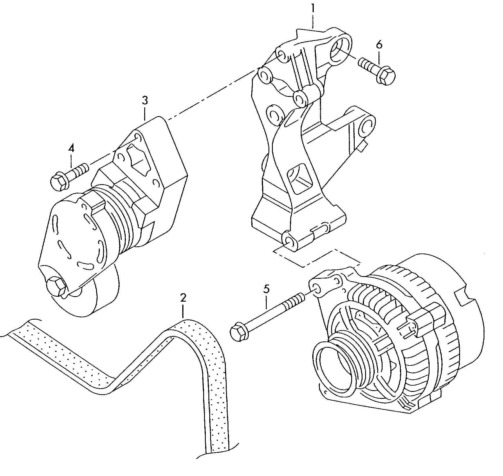 connecting and mounting parts<br>for alternatorPoly-V-belt 1.4ltr. - Fabia - fab