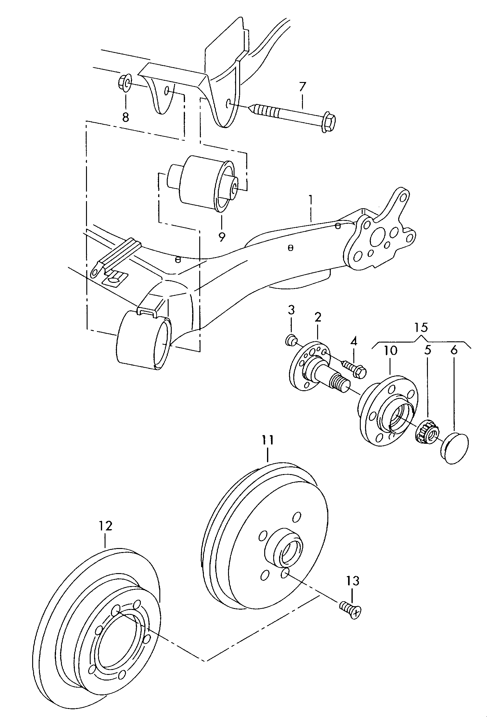 rear axle beam with attachment<br>parts  - Fabia - fabi