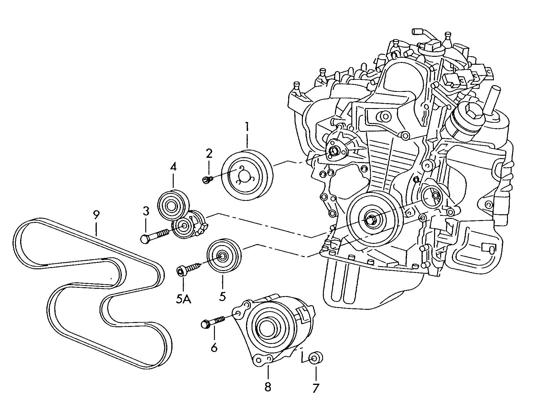 connecting and mounting parts<br>for alternatorPoly-V-belt 1.2 Ltr. - Fabia - fab