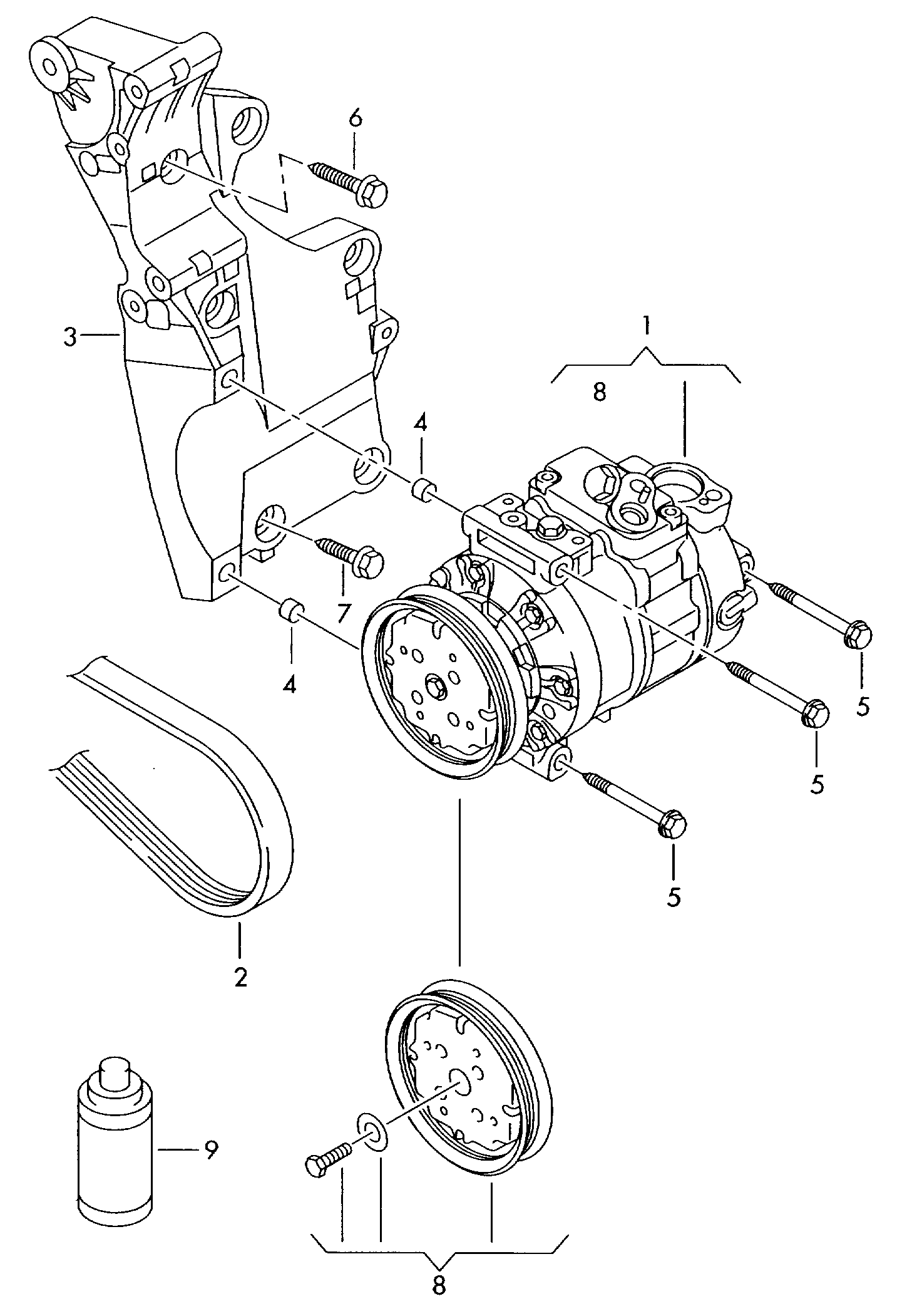 A/C compressorconnecting and mounting parts<br>for compressor  - Octavia - oct