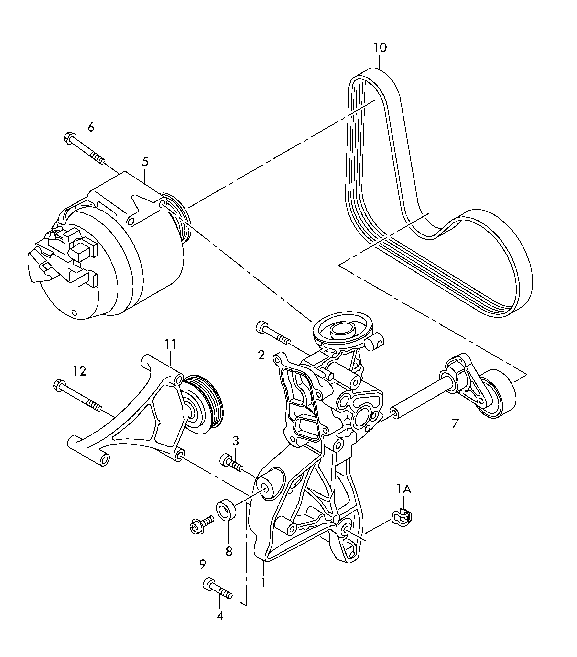 connecting and mounting parts<br>for alternatorPoly-V-belt 1.8/2.0Ltr. - Octavia - oct