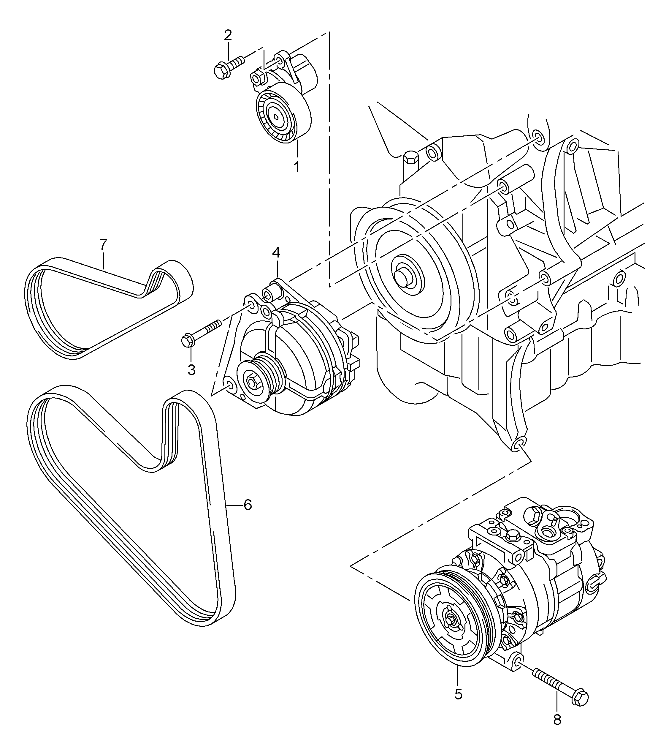 connecting and mounting parts<br>for alternatorPoly-V-belt 1.2 Ltr.4 cylinder - Octavia - oct