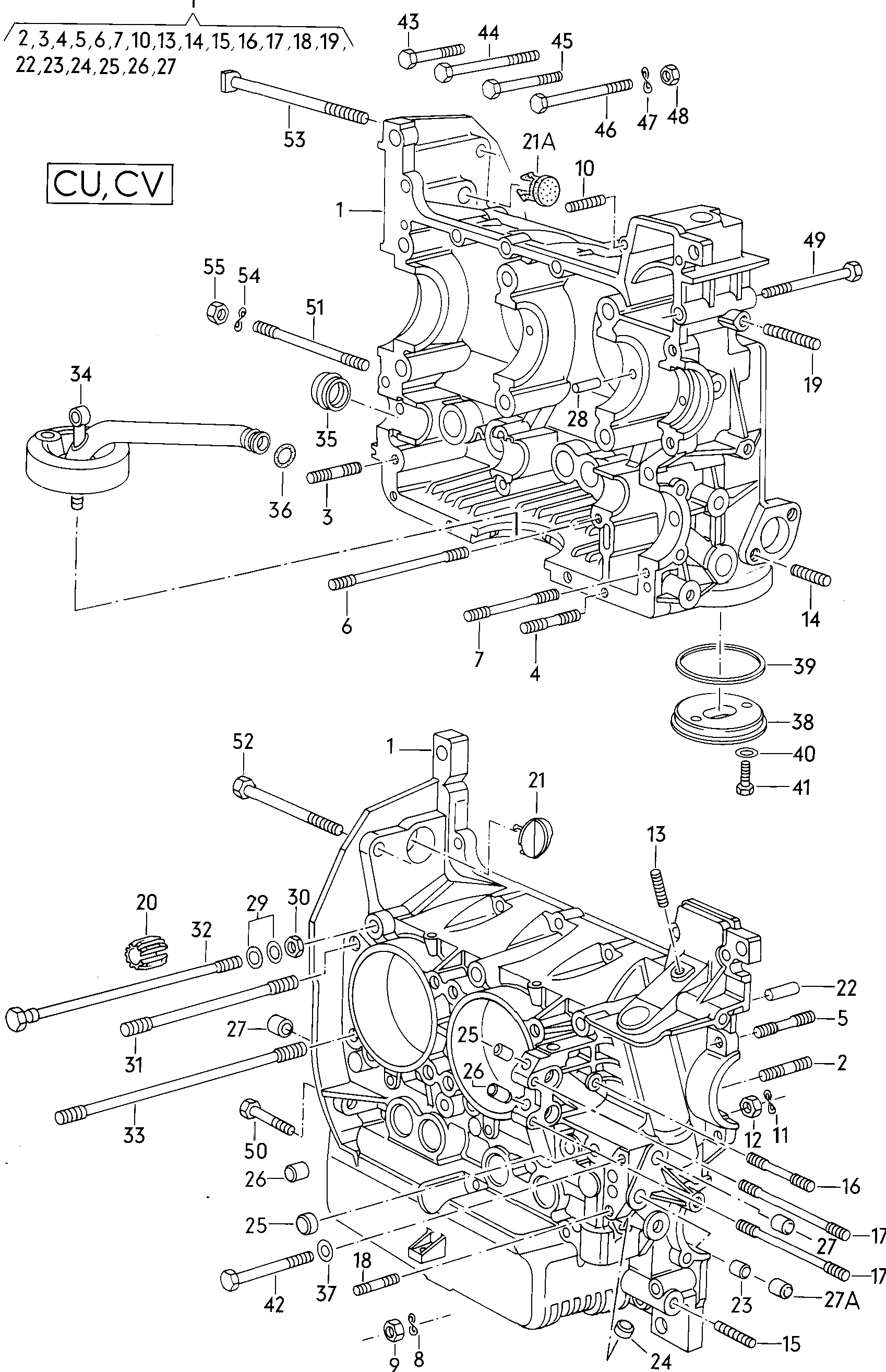 Befestigungsteile für Motor<br>und Getriebe  - Typ 2/syncro - t2