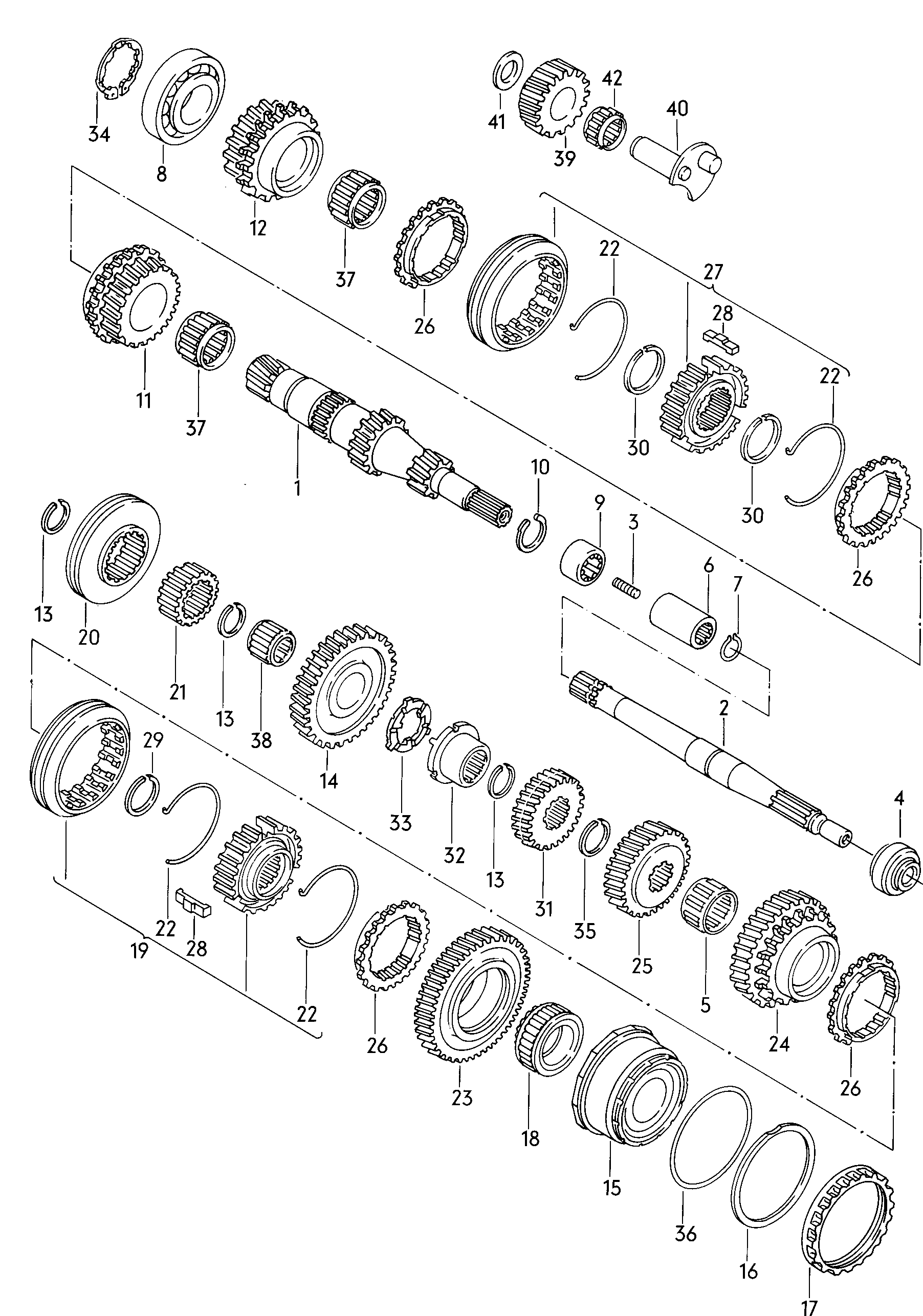 Räder und Wellenfür 4-Gang Schaltgetriebe  - Typ 2/syncro - t2