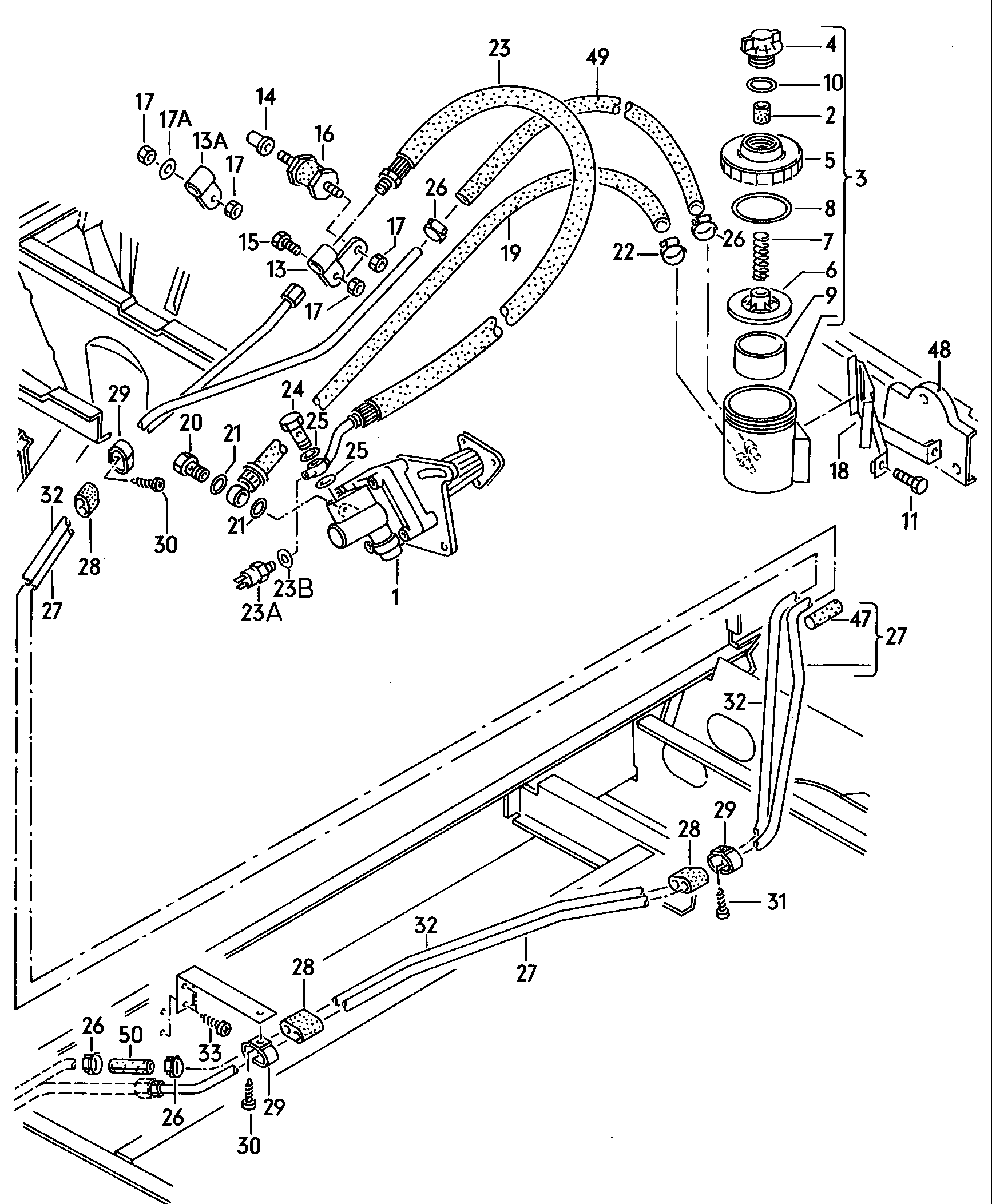 hydraulic system and fluid<br>container with connect. piecesfor power steering  - Typ 2/syncro - t2