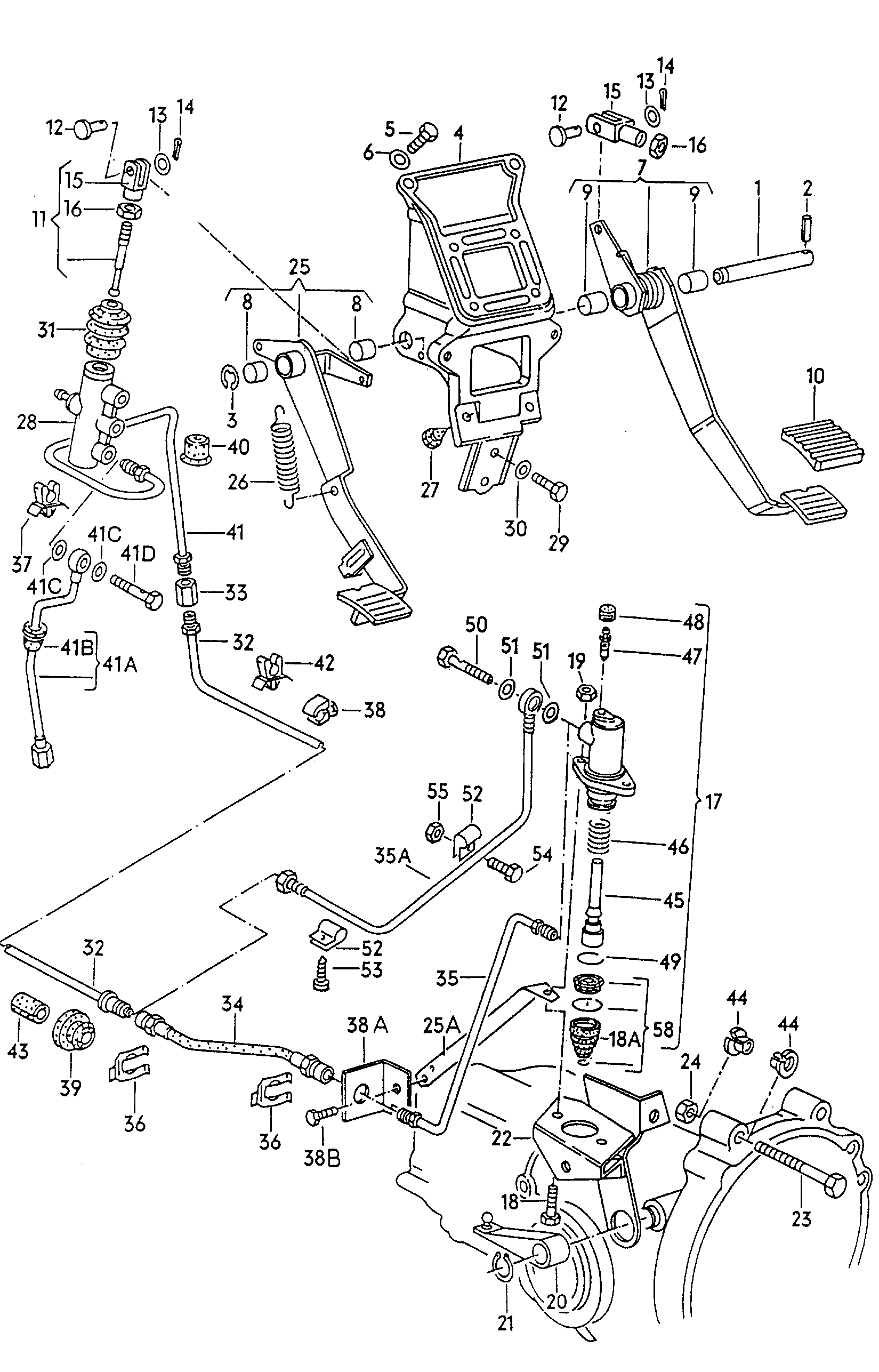 Brems- und Kupplungsfusshebel-<br>werkfür hydraulische Kupplungs-<br>betätigung  - Typ 2/syncro - t2