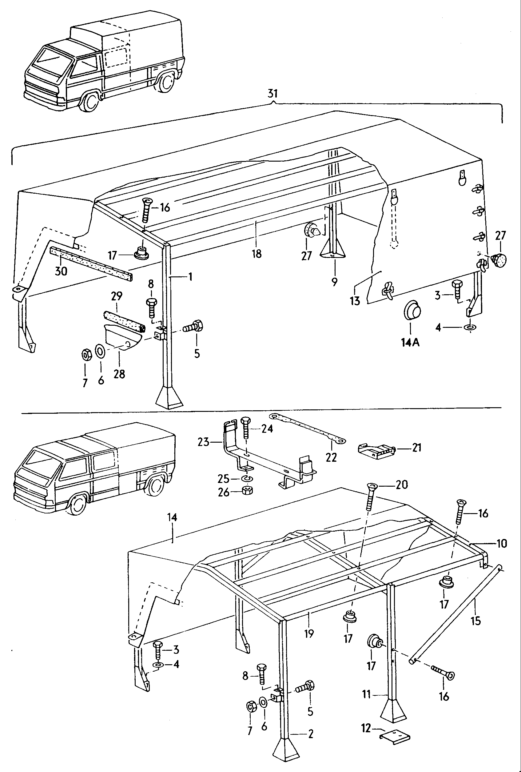 frame with canopy and<br>attachment parts  - Typ 2/syncro - t2