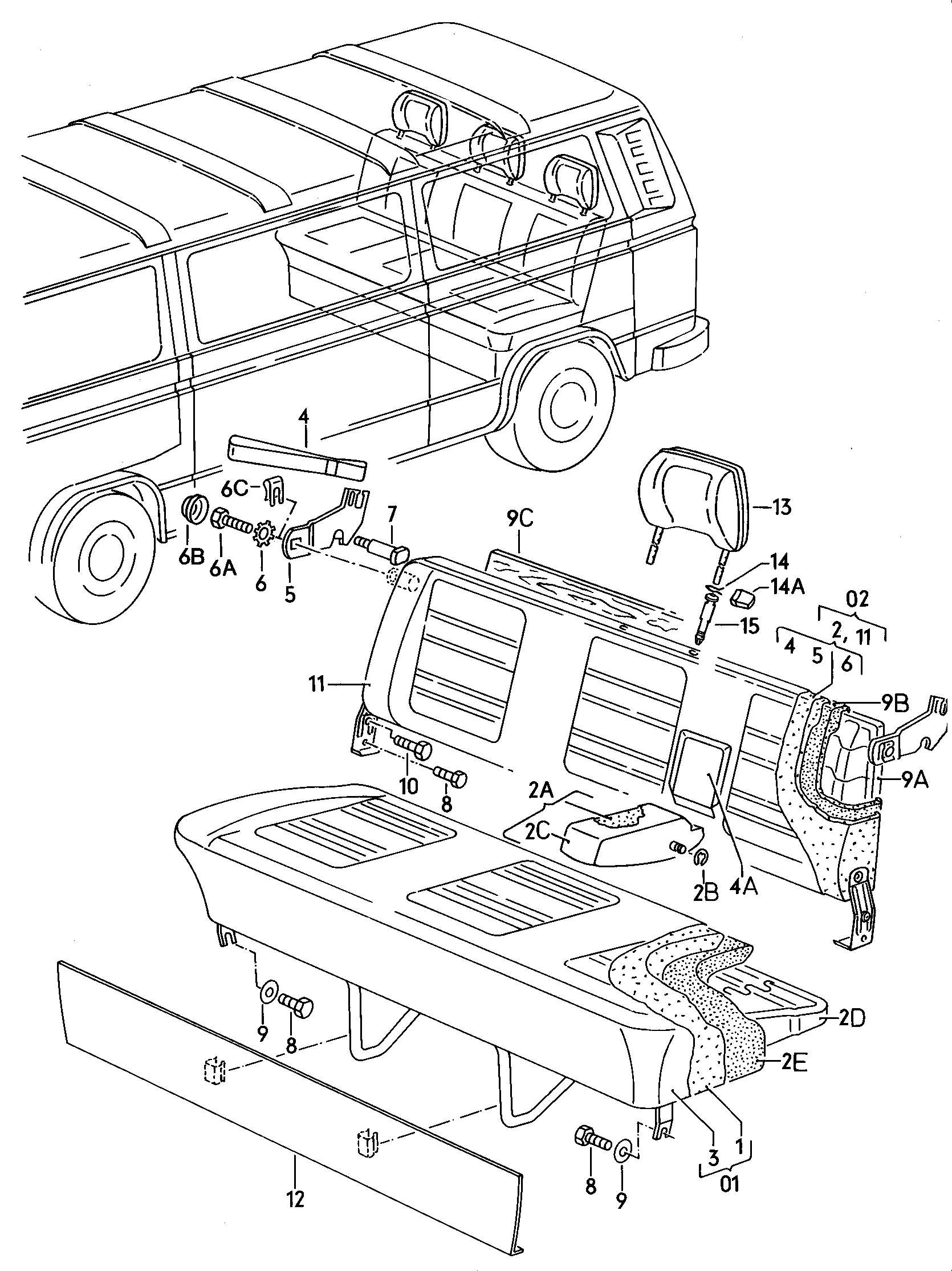 siedziska, oparcia i zaglowki<br>w kabinie pasazerskiej tył - Typ 2/syncro - t2