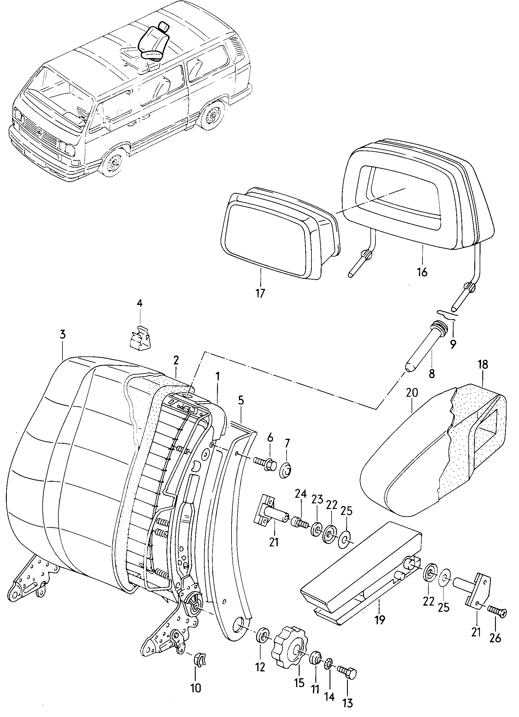 backrest and headrests in<br>passenger compartment rear - Typ 2/syncro - t2