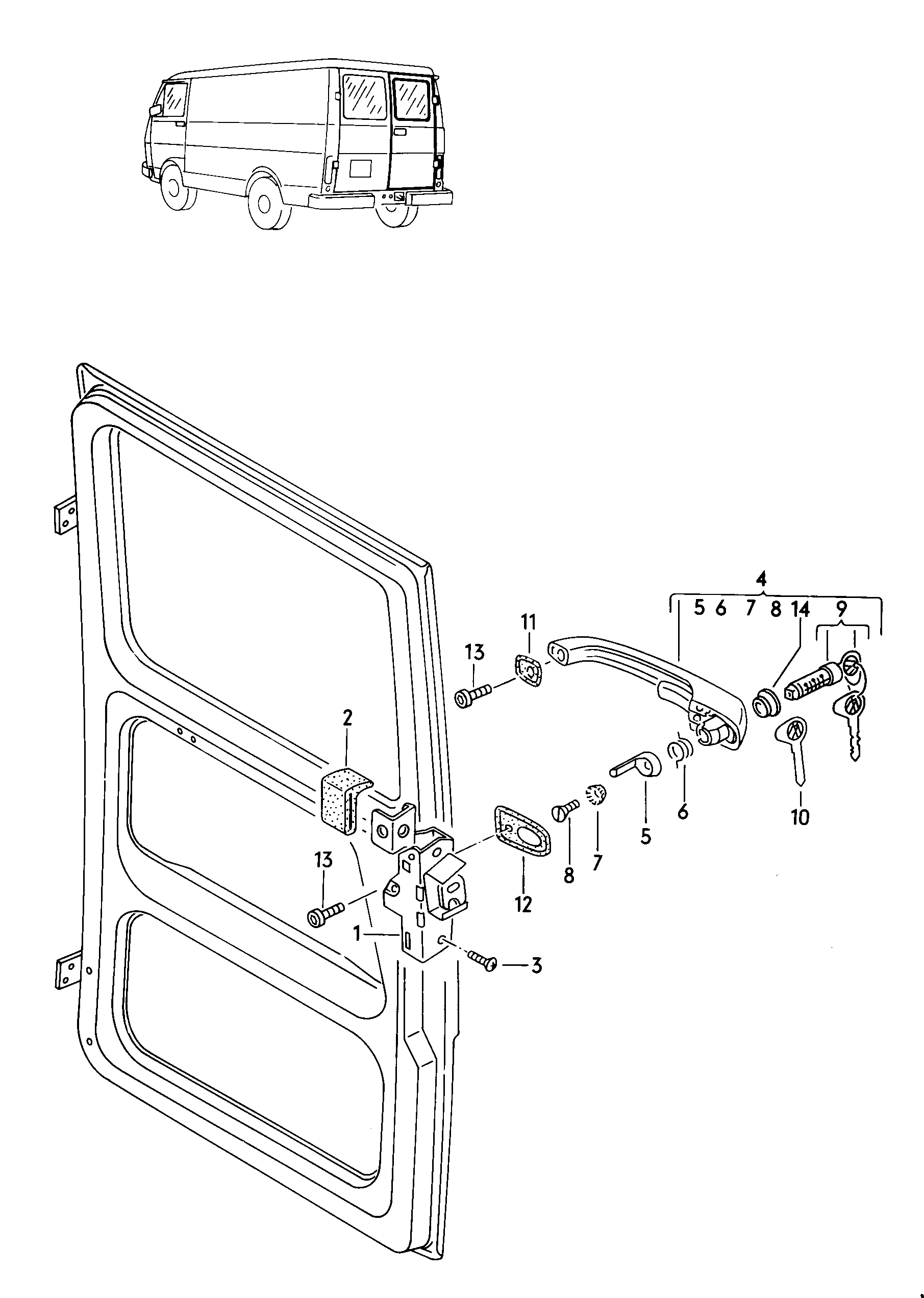 Serrure de portepoignee de porte ext.p. vantail droite - LT, LT 4x4 - lt