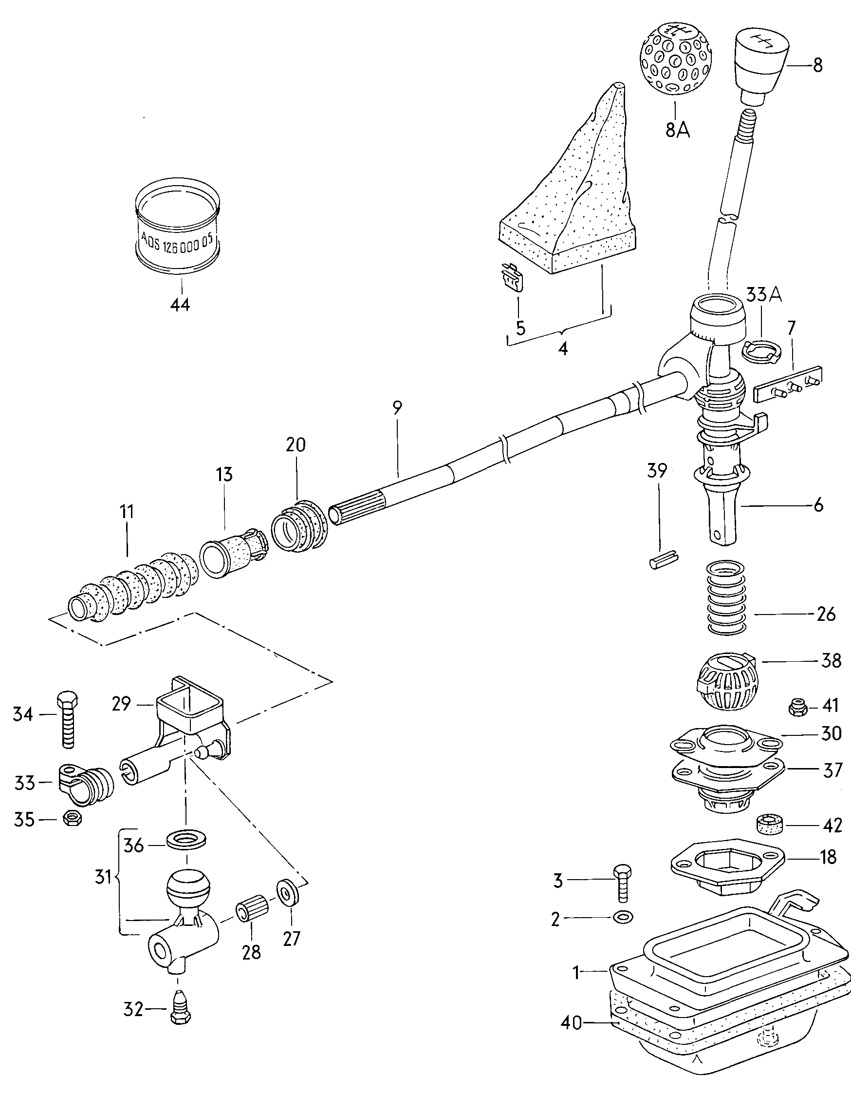 Selector mechanism 1.3ltr. - Rabbit Conv./Golf Cabrio. - conv