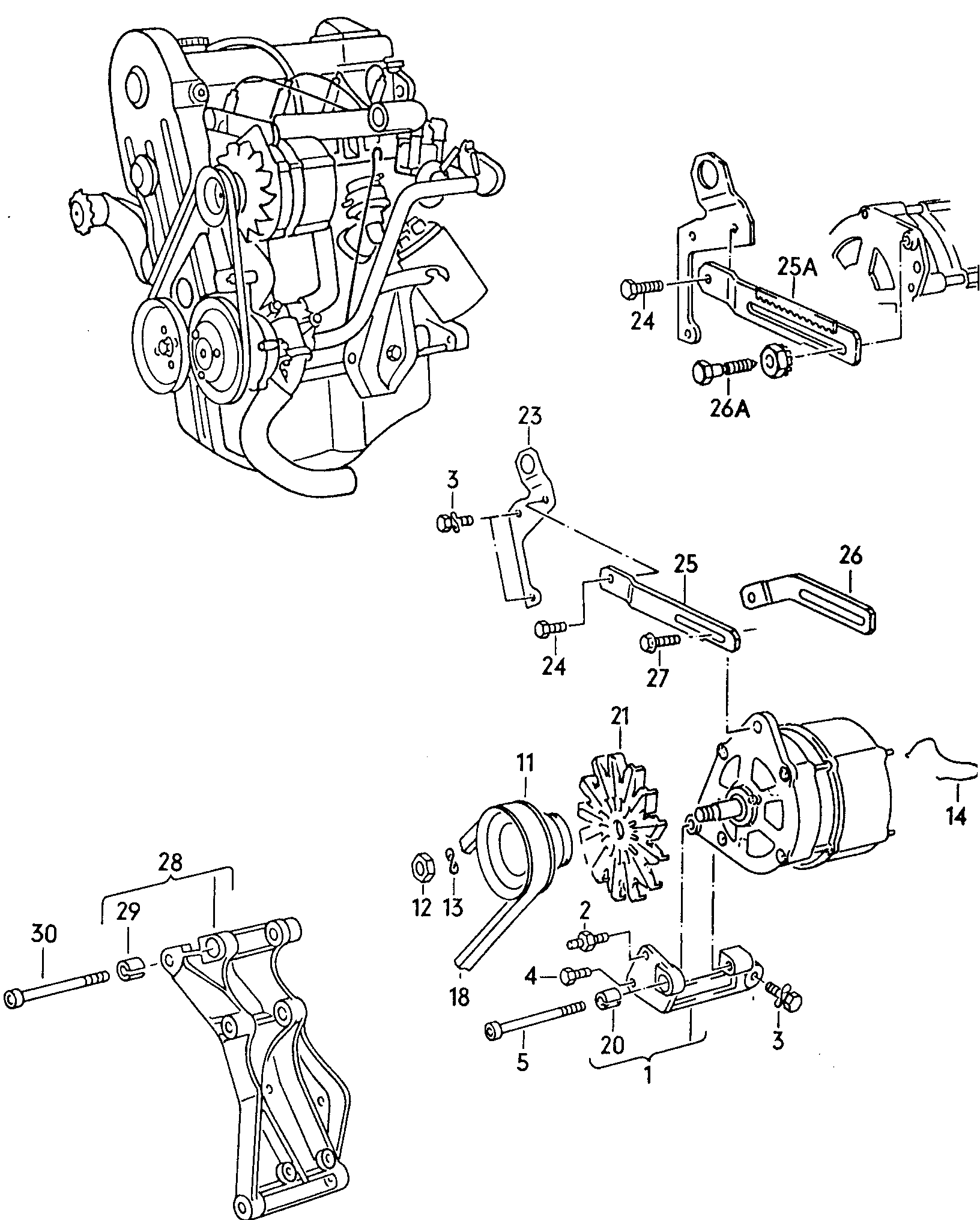 piezas conexion y<br>fijacion p. alternador 1,6/1,8l - Scirocco - sci