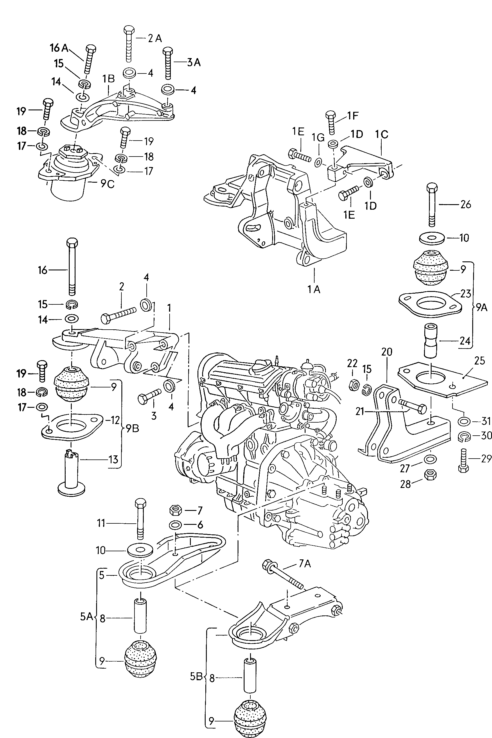 pieces de fixation p. moteur  - Polo/Derby/Vento-IND - po