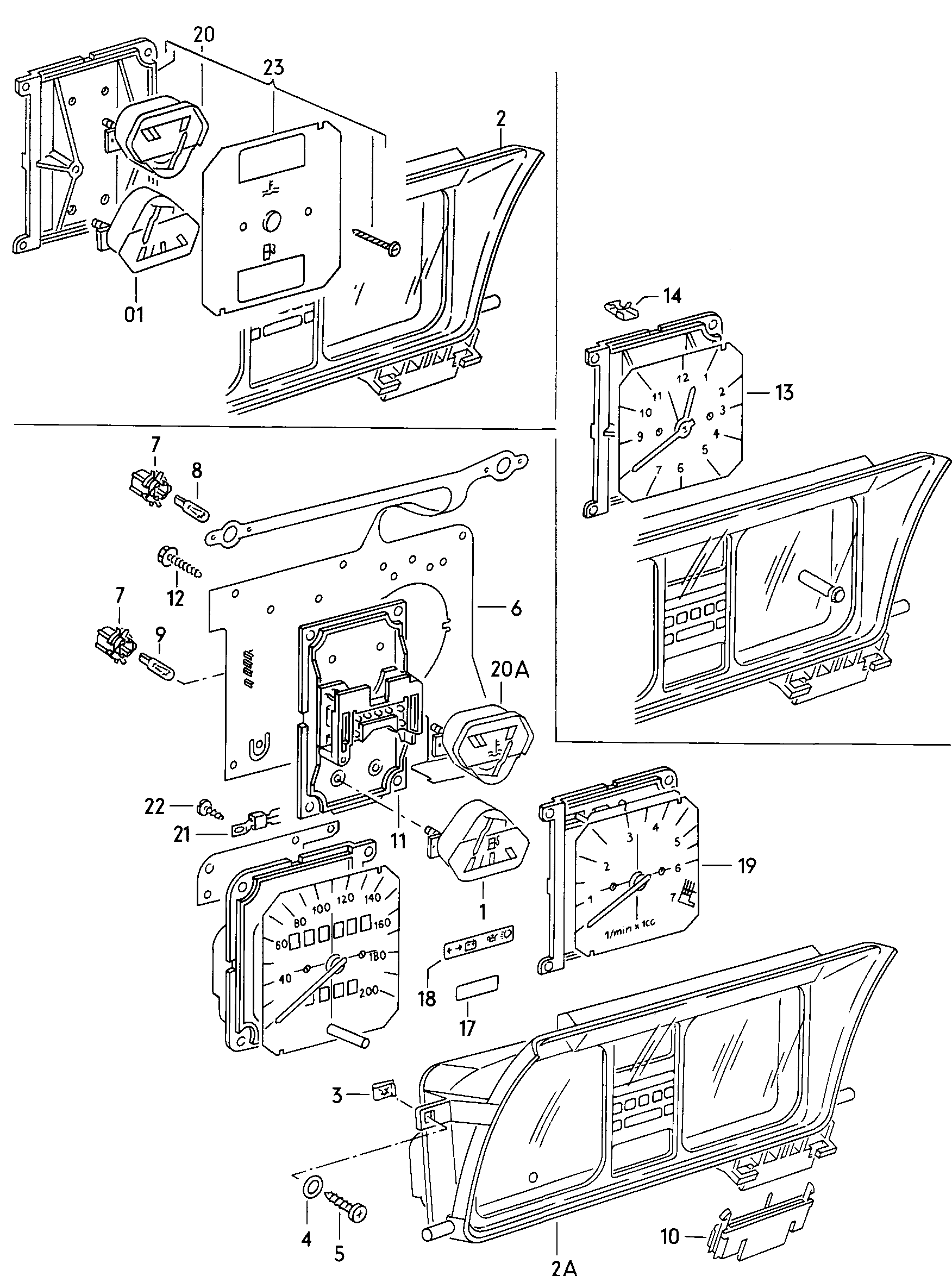 Instrument housing and<br>mounting parts            lhd - Rabbit - rag