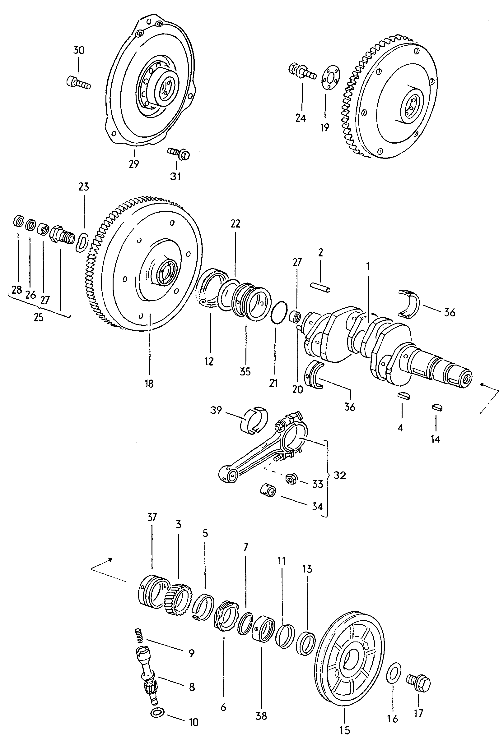 Crankshaftv-belt pulleyflywheelconrodbearings  - Typ 2/syncro - t2