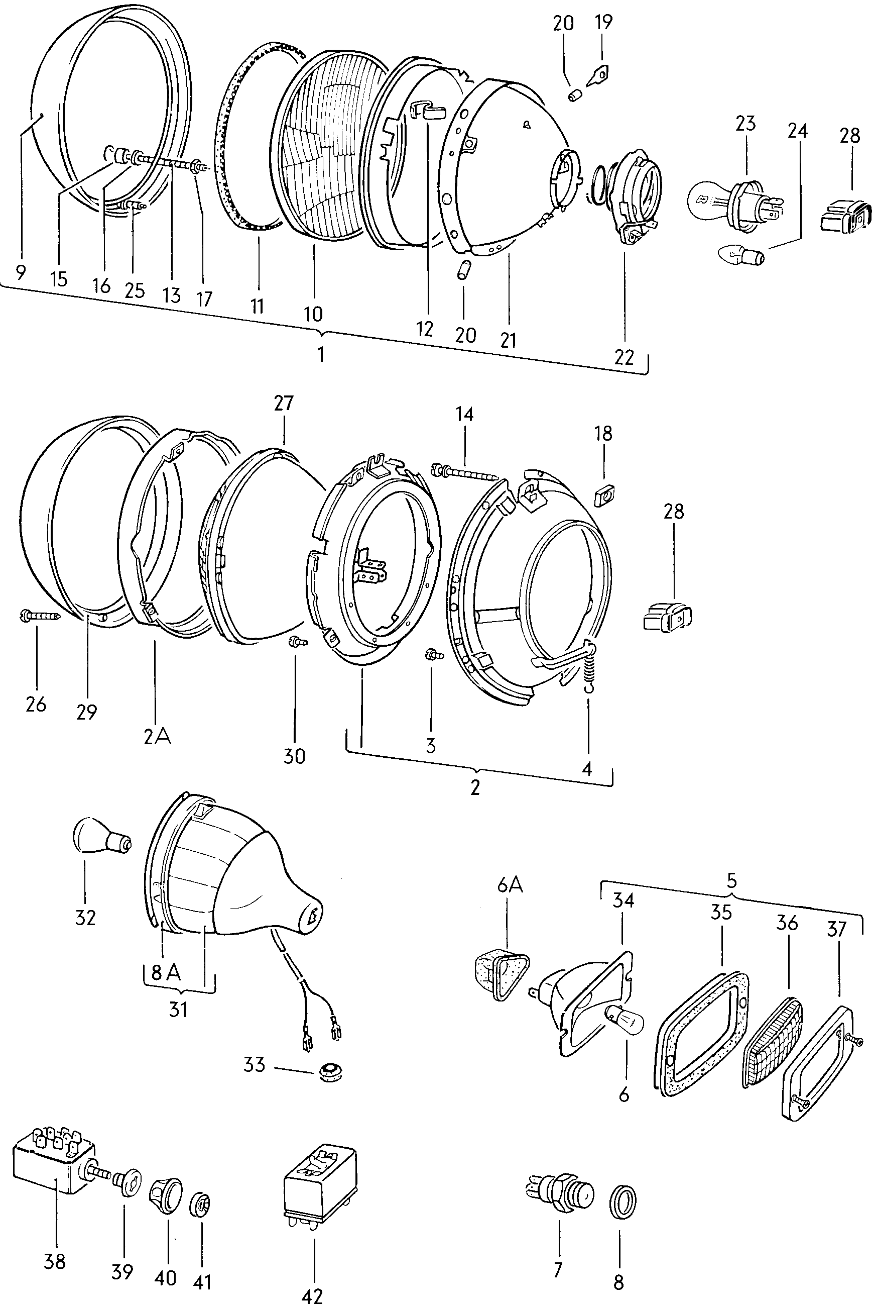 Scheinwerfer<br>Rückfahrleuchte<br>RelaisSuchscheinwerfer  - Typ 2/syncro - t2