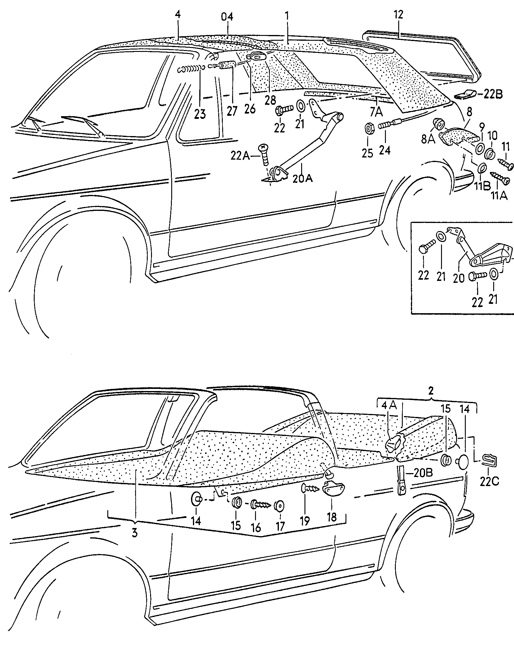 Обивка верхаЧехол для складного верхаПолог салона (кабриолета)<br>с крепёжными элементамиРама заднего стеклаОбивка складной крыши  - Golf Cabriolet - goc