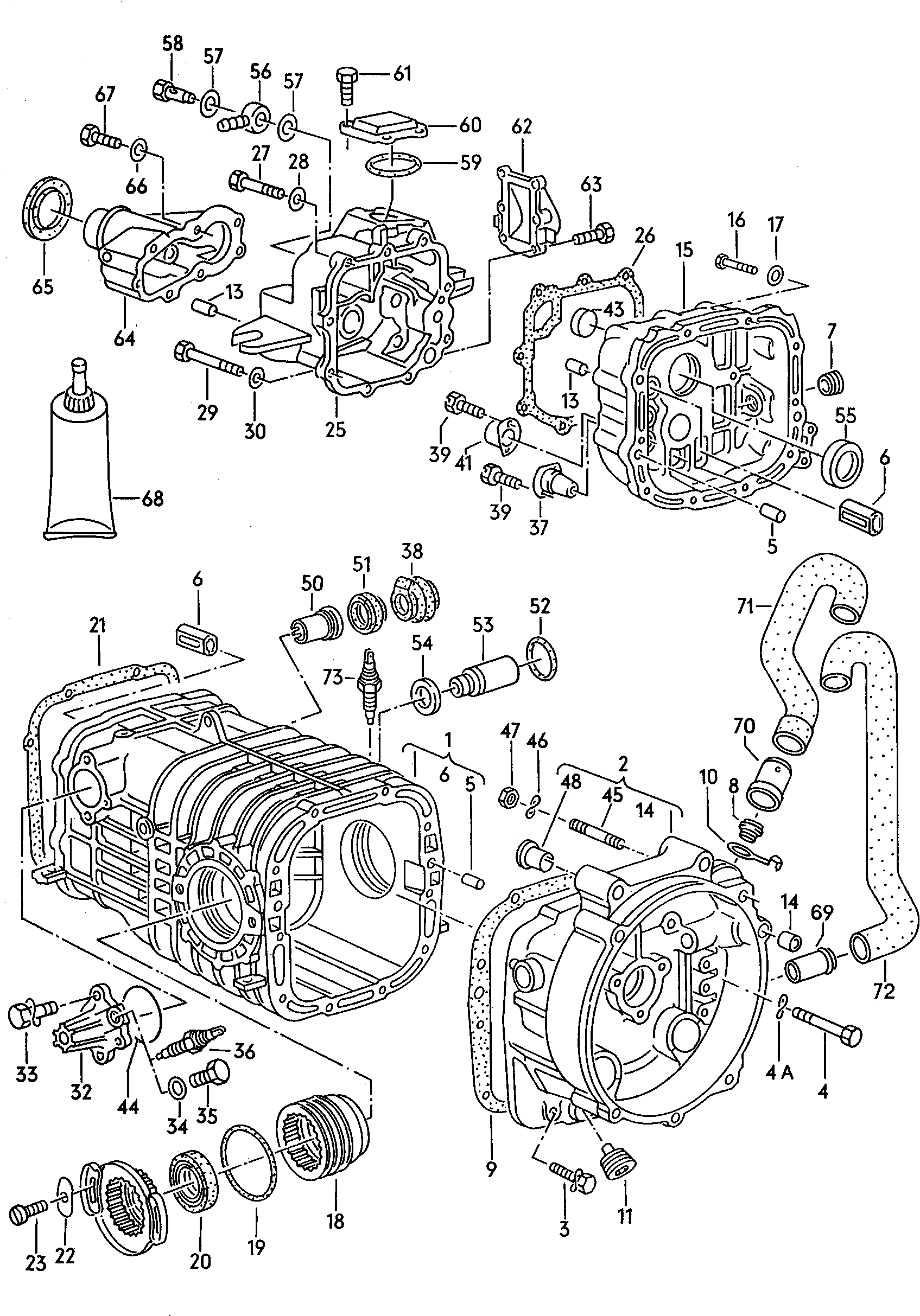 GetriebegehäuseLagerschildKupplungsgehäusefür Schaltgetriebe  - Typ 2/syncro - t2