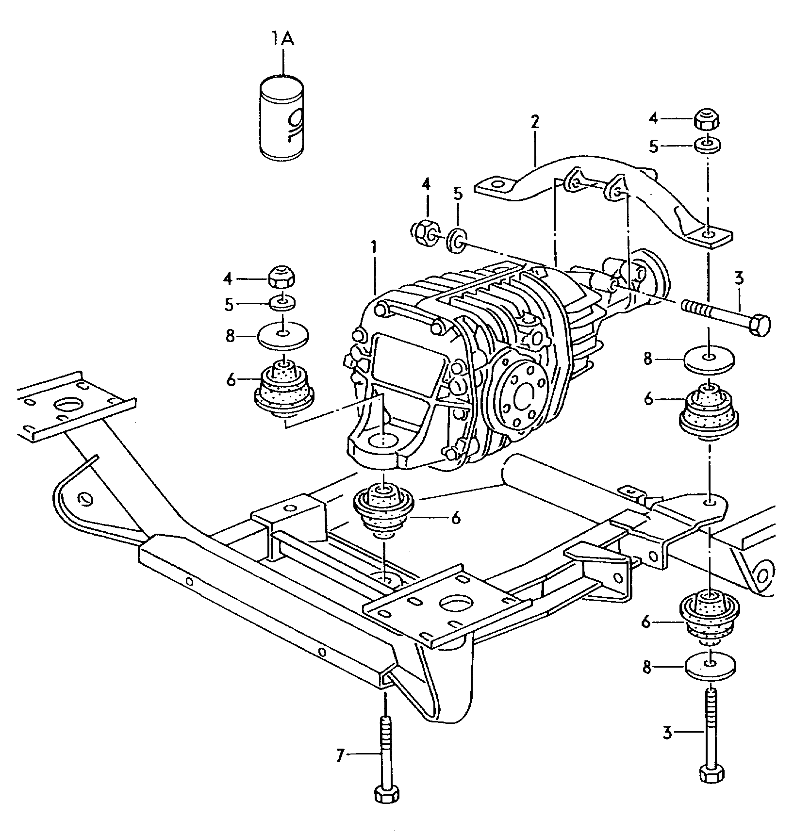 mounting parts for<br>front axle differential  - Typ 2/syncro - t2