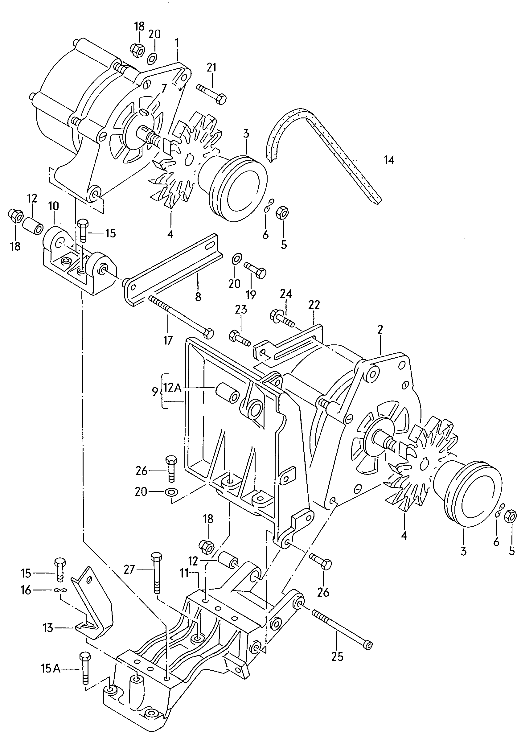 mounting parts for<br>alternatorfor models with 2nd<br>alternator          BOSCH - Typ 2/syncro - t2