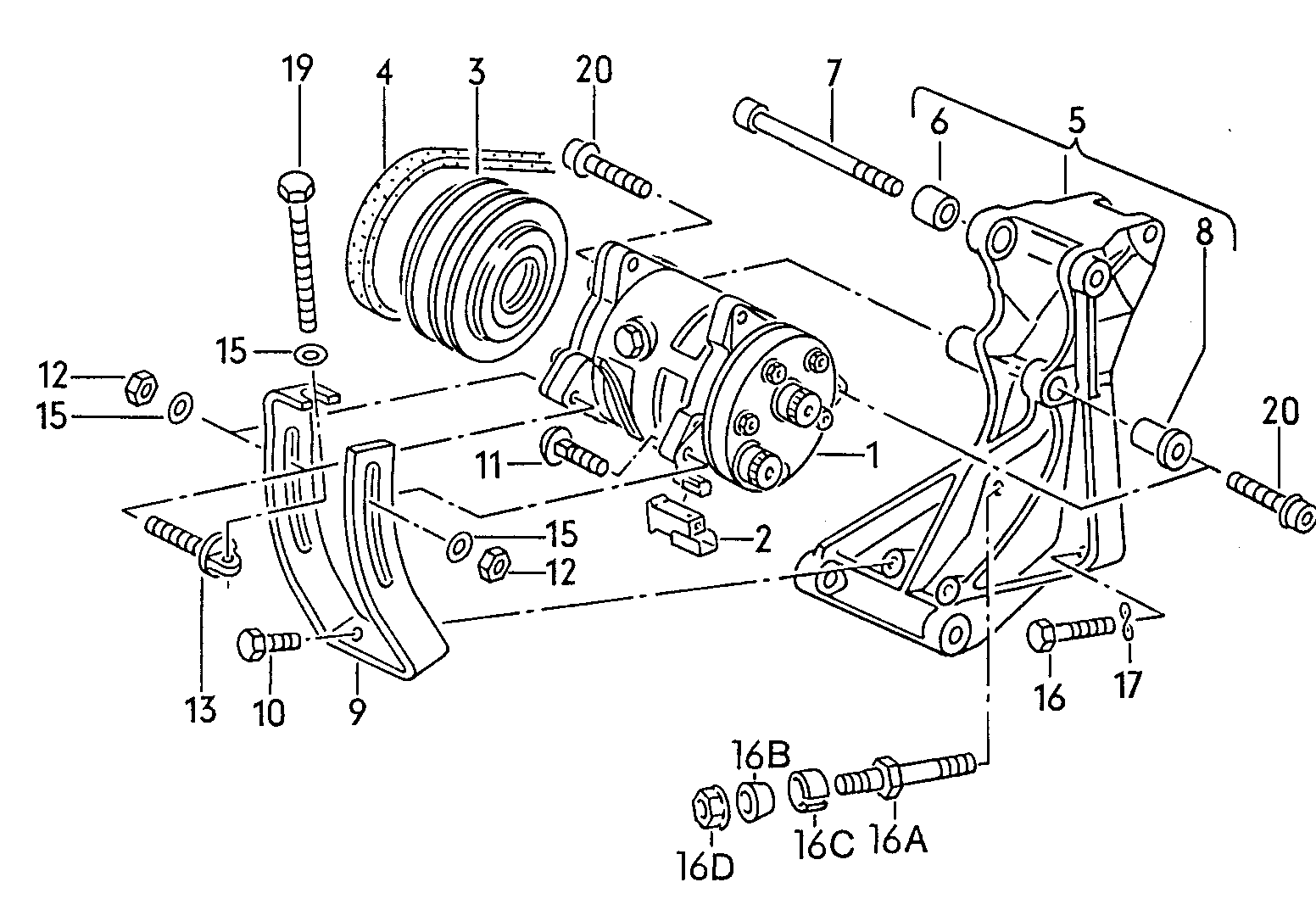 A/C compressorconnecting and mounting parts<br>for compressor 1.8ltr. - Corrado - cor
