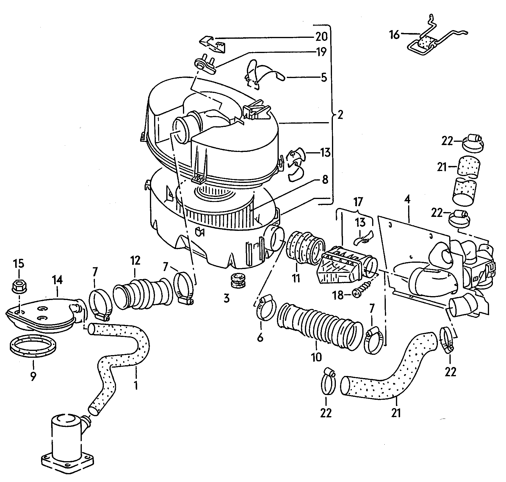 Air filter with connecting<br>parts 1.9ltr. - Typ 2/syncro - t2