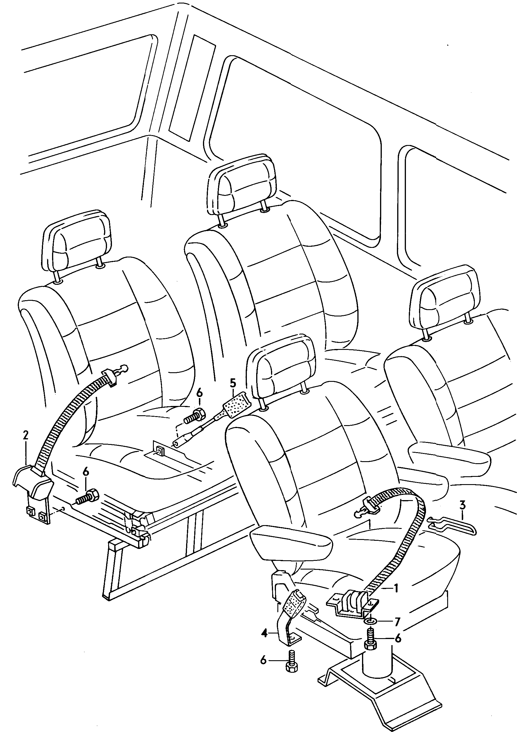 cinturon abdominal en la zona<br>de pasajeros  - Typ 2/syncro - t2