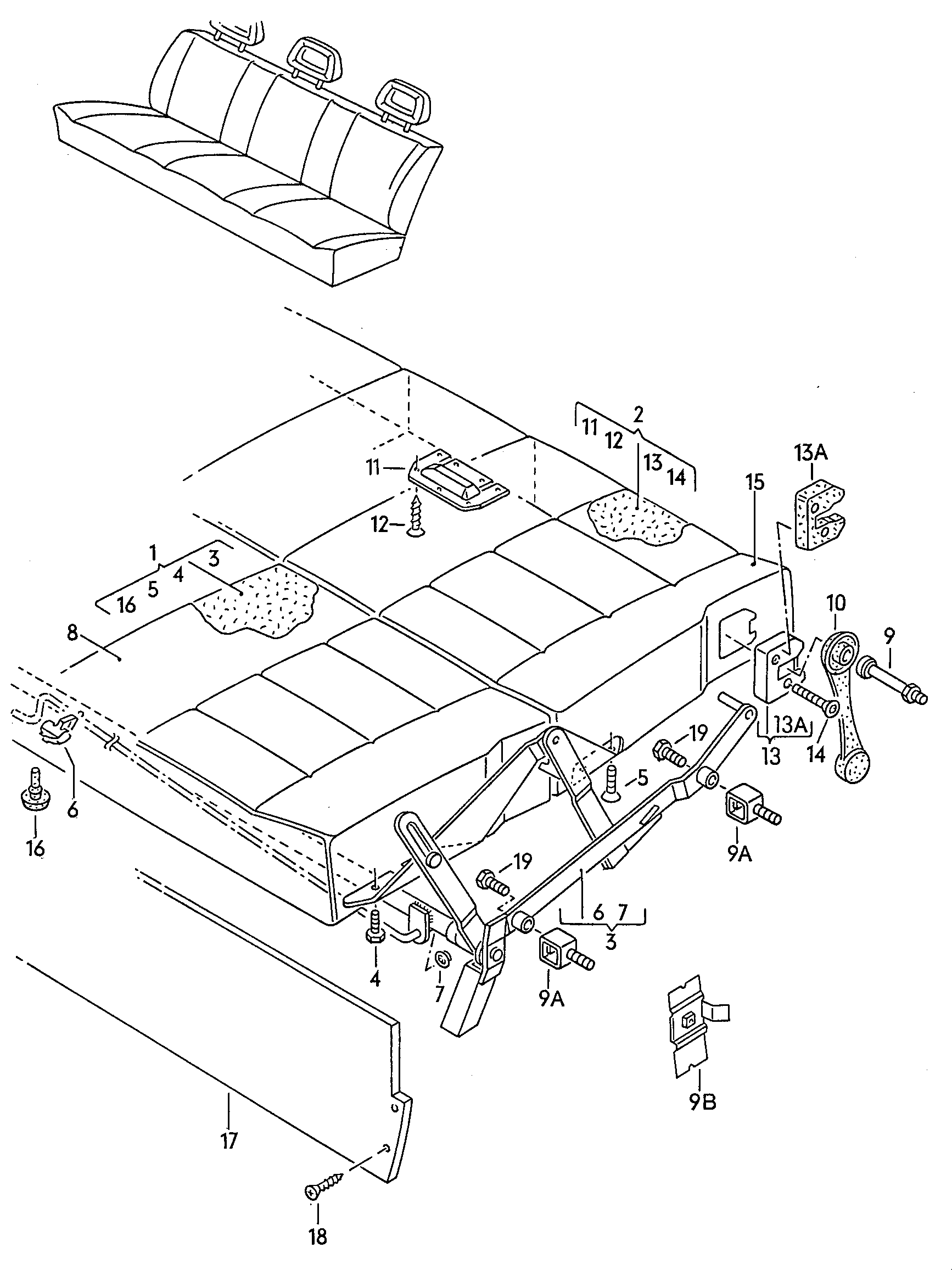 bench seat with hinges for bed<br>conversion rear - Typ 2/syncro - t2