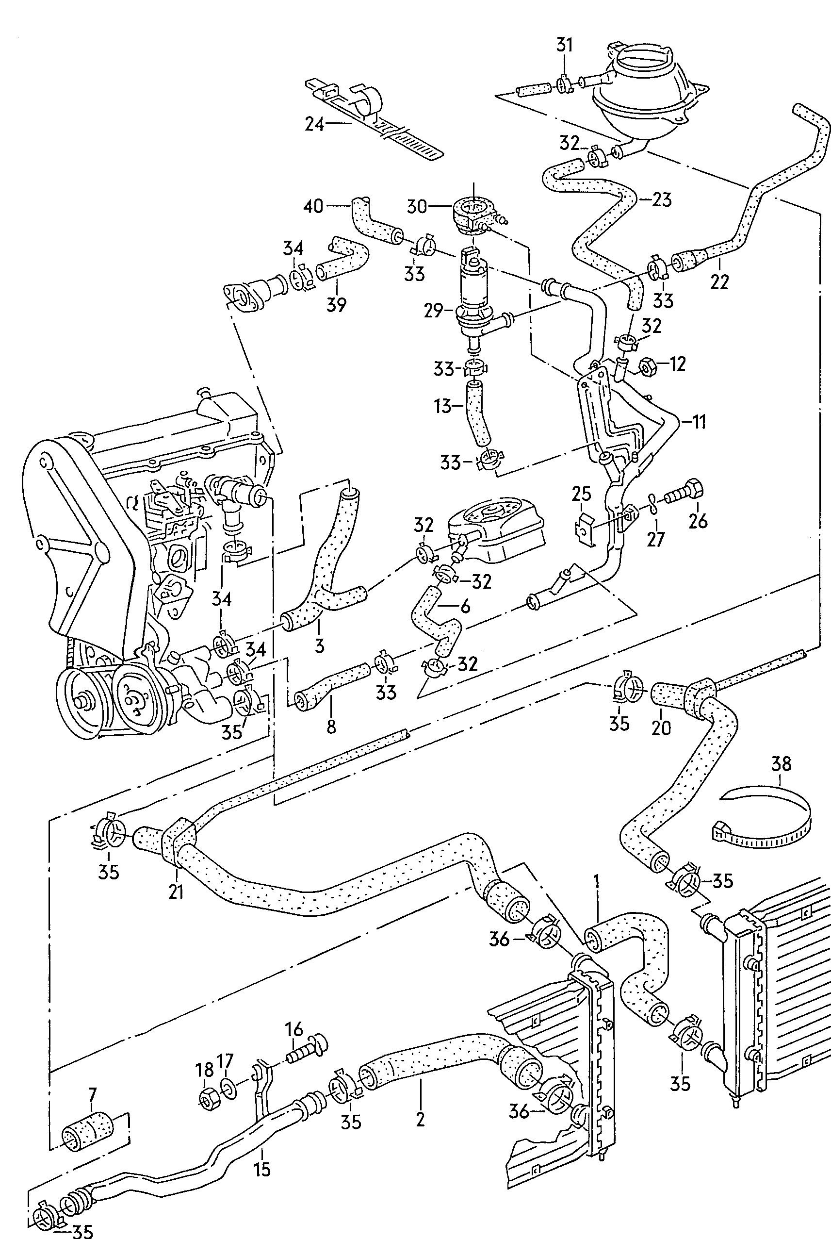 Kühlmittelschläuche und<br>Rohre 1,6/1,9Ltr. - Passat/Variant/Santana - pa