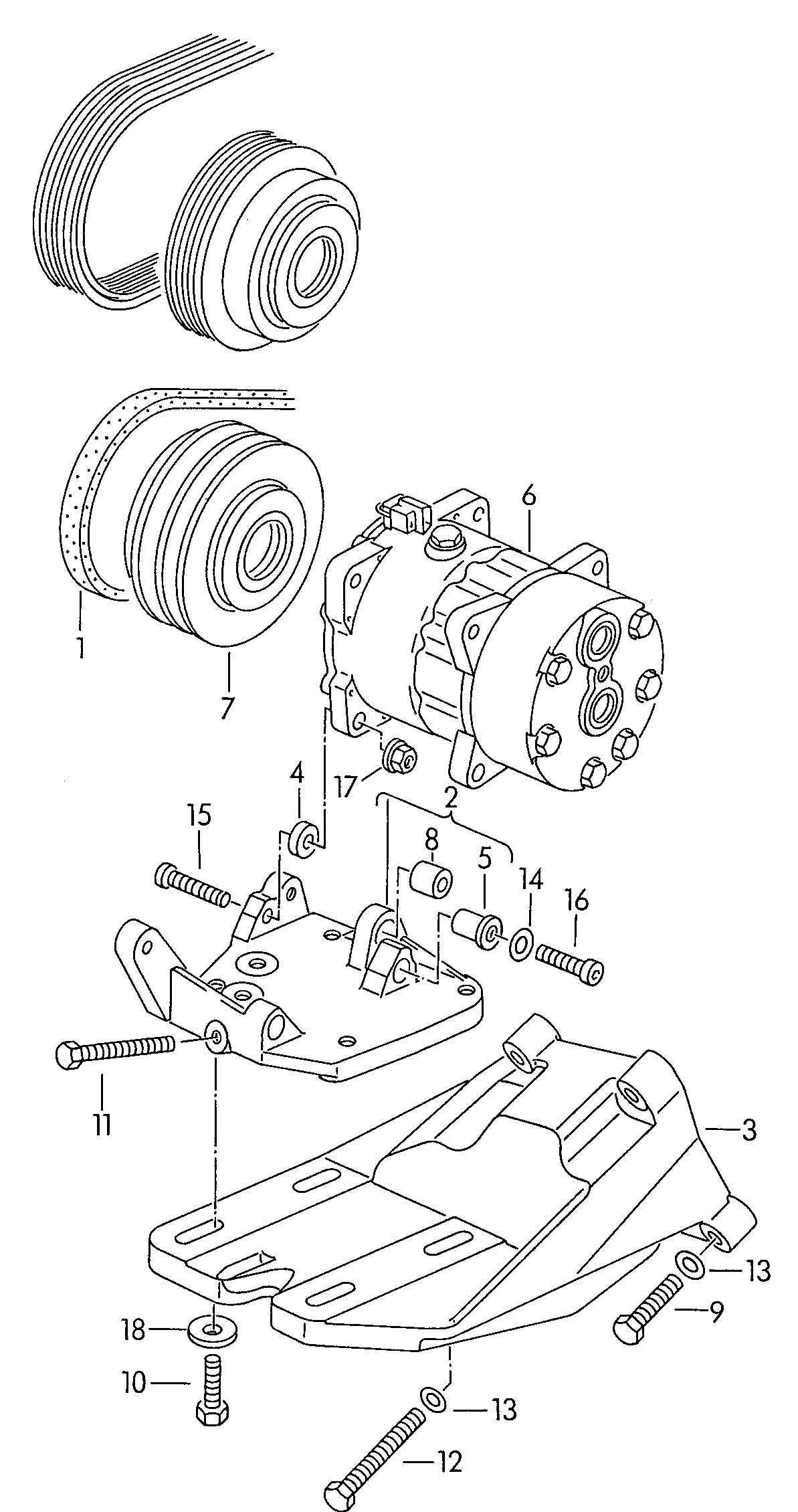 Sprężarka klimatyzacjiczesci mocujace i przylacza<br>kompresora  - Transporter - tr
