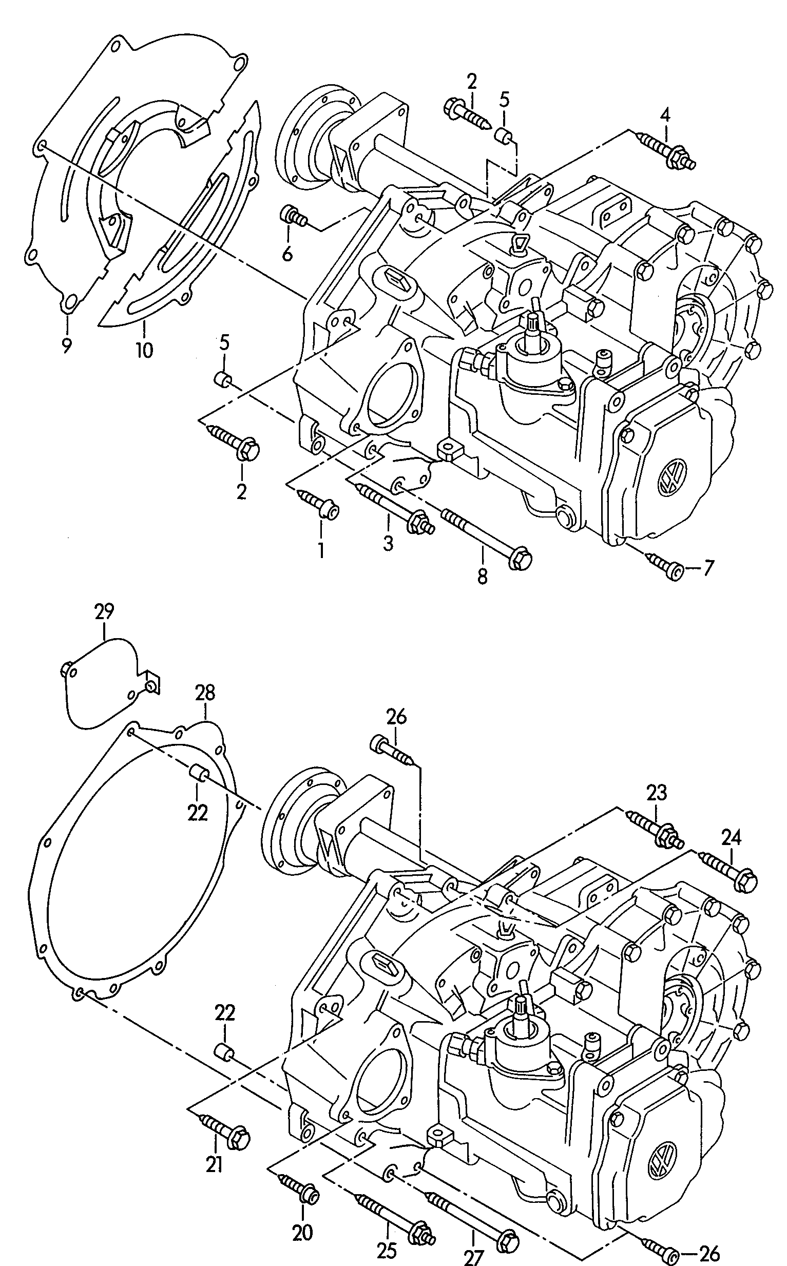 Befestigungsteile für Motor<br>und Getriebefür 5-Gang Schaltgetriebe 5-Zylinder - Transporter - tr