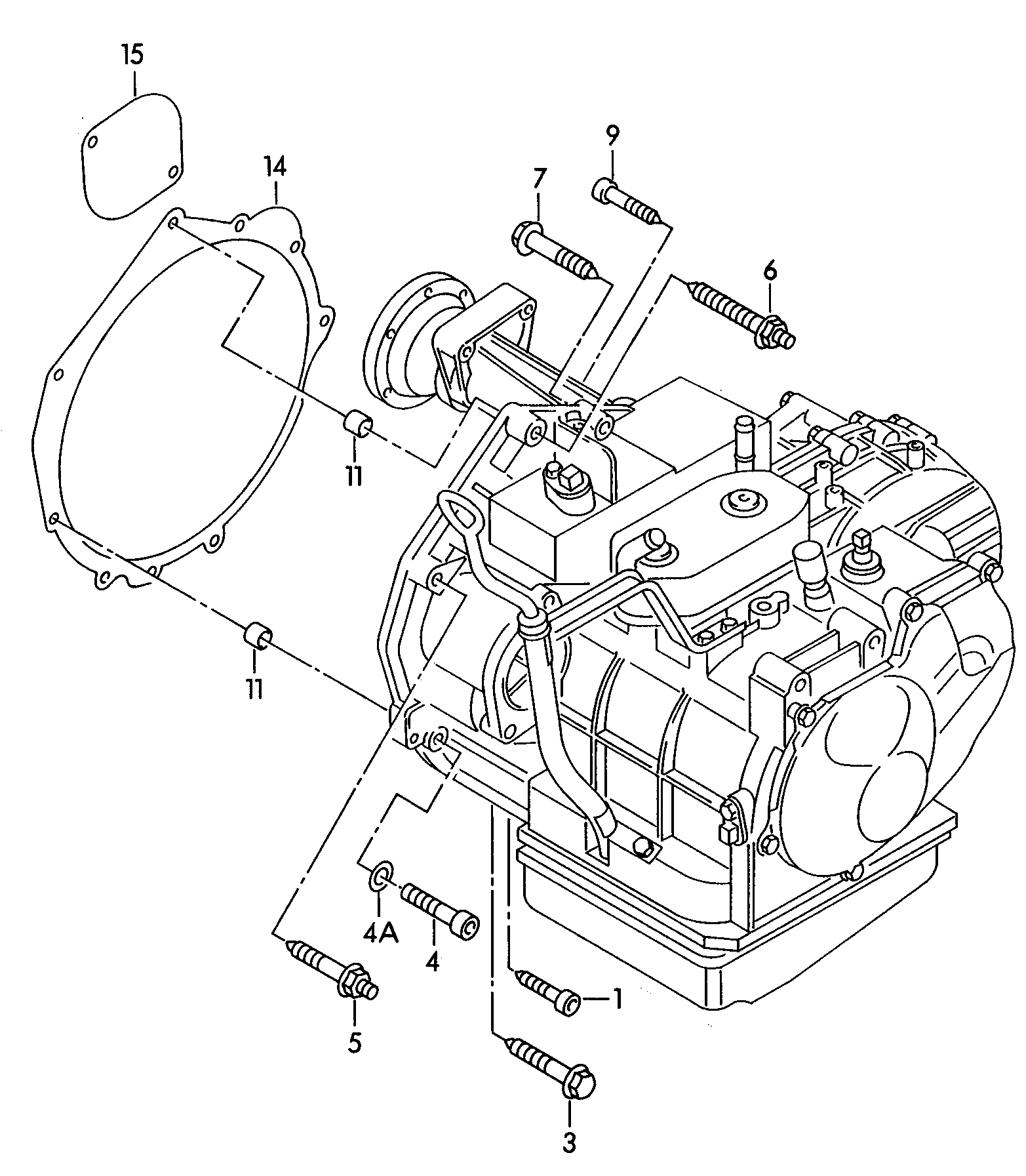 bevestigingsdelen voor motor<br>en versnellingsbakvoor 4-traps automaat  - Transporter - tr