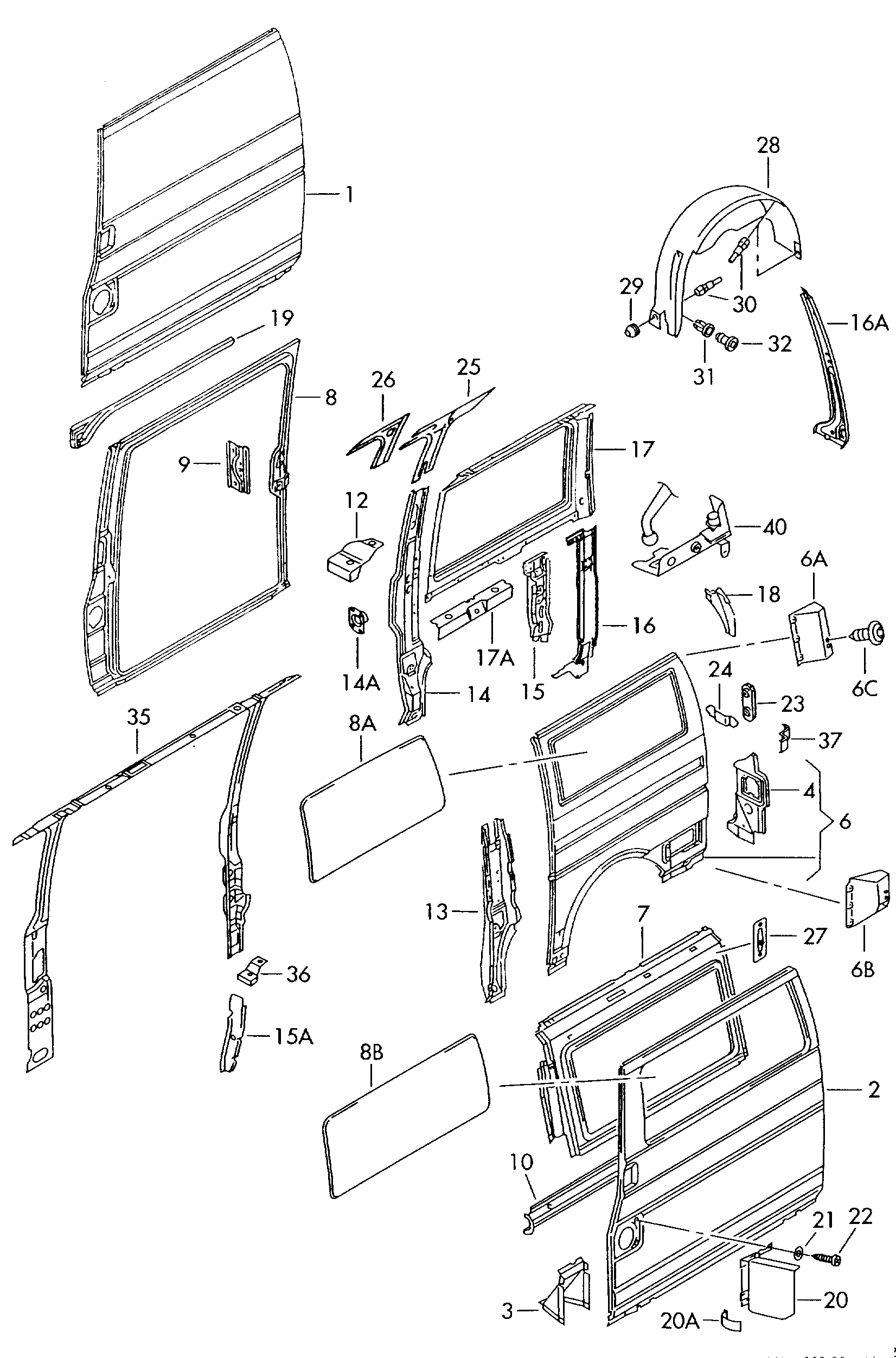 Aussen- und Innenblech,<br>Säulen B und CD-SäuleAufnahme für Anhängerkupp-<br>lungskugelkopf  - Transporter - tr